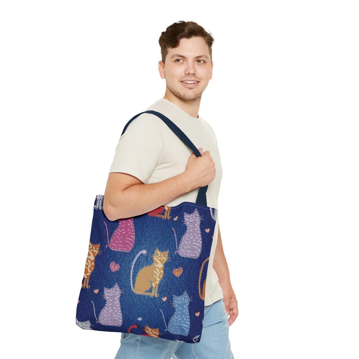 Love Day Graphic Design Denim Fabric Imitation Print Unisex Canvas Bag POLY 3 Sizes Tote Bag 201-20