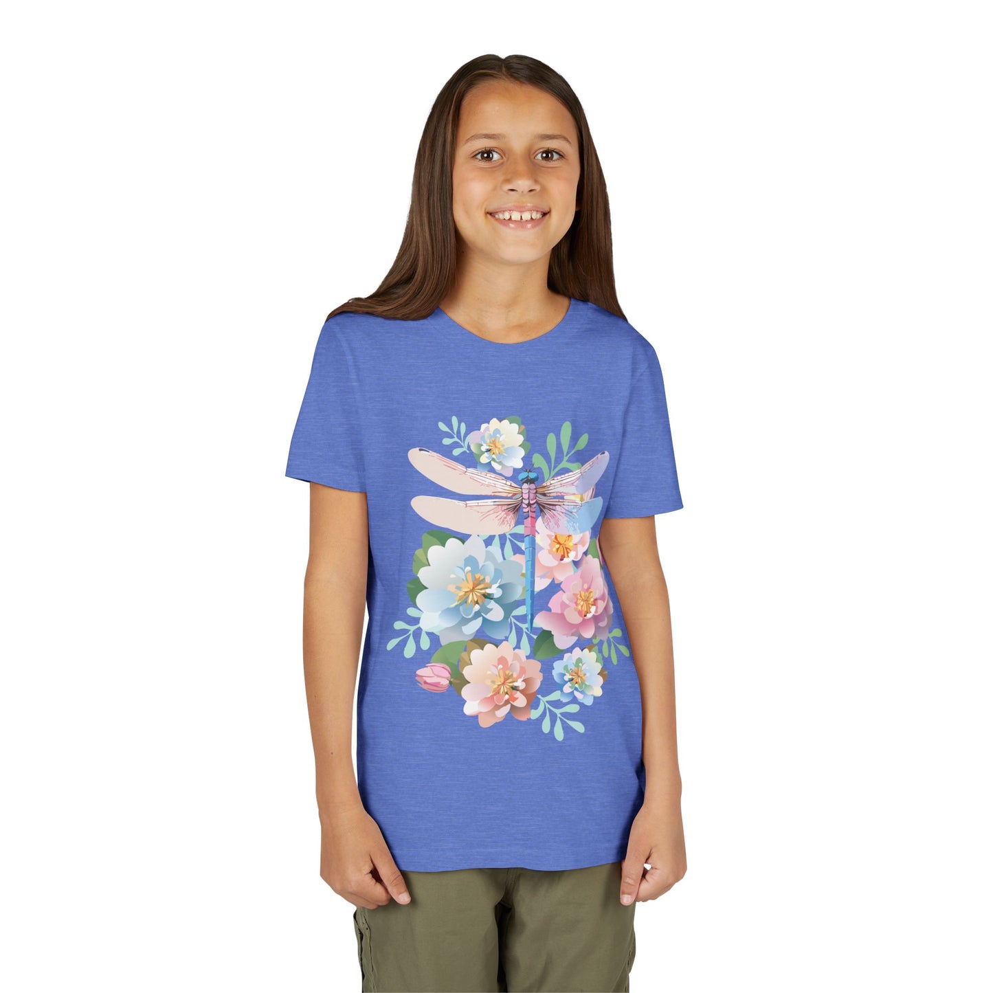 Dragonfly Blossom Youth Tee - Colorful Short Sleeve T-Shirt for Spring Celebrations (9-14)