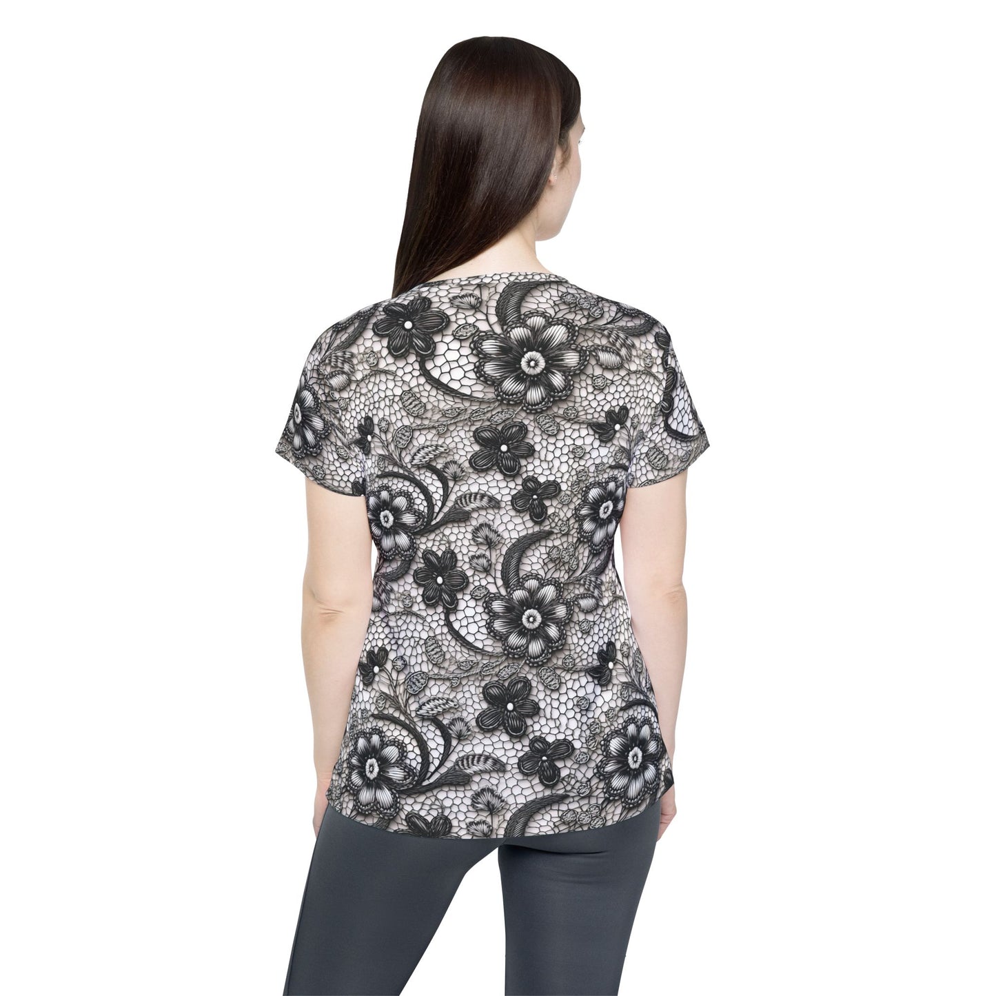 Lace Print Poly Shirt, Poly Shirt with Lace Print, Lace Shirt