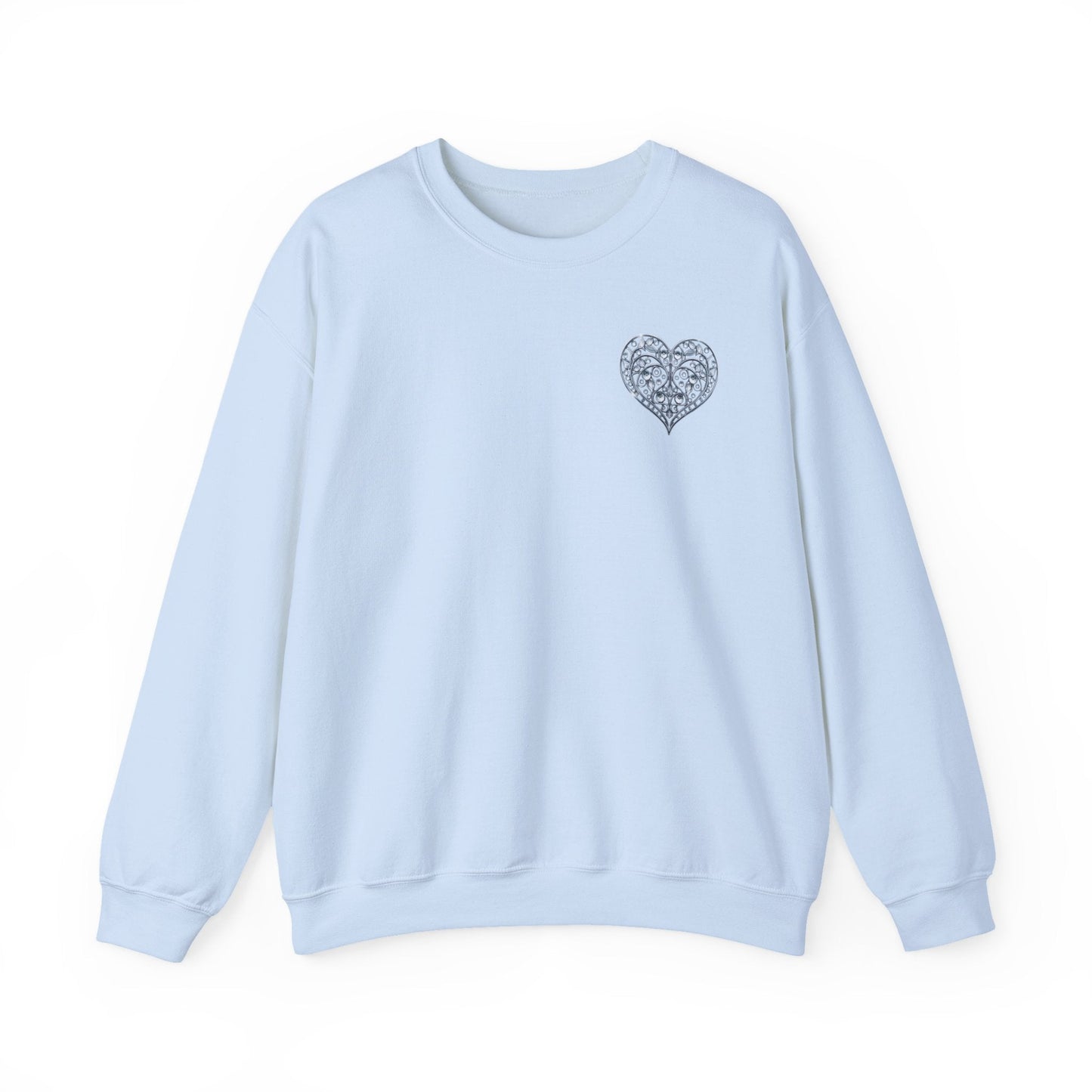 Crystal Heart Sweatshirt Unisex Fifty Fifty Cotton Poly Valentine Day Crewneck Gildan 18000