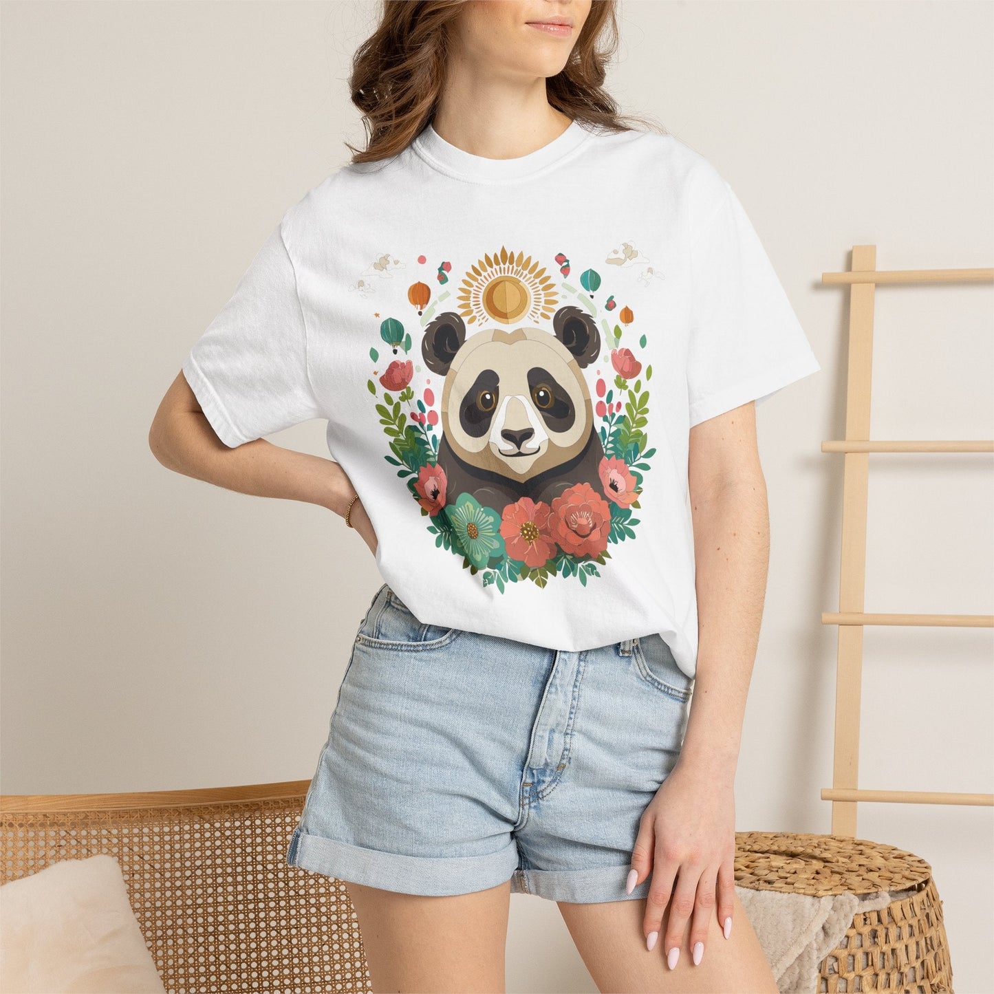 Panda Portrait Graphic T-Shirt Unisex Cotton Floral Animal Art Tee p4