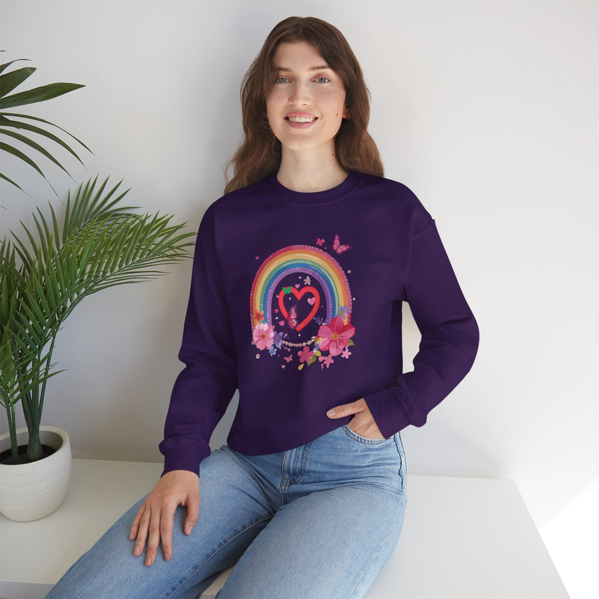 Rainbow Heart Sweatshirt, Floral Heart Sweatshirt, Floral Love Sweatshirt, Valentine's Day Sweatshirt, Rainbow Heart Floral Sweatshirt 112