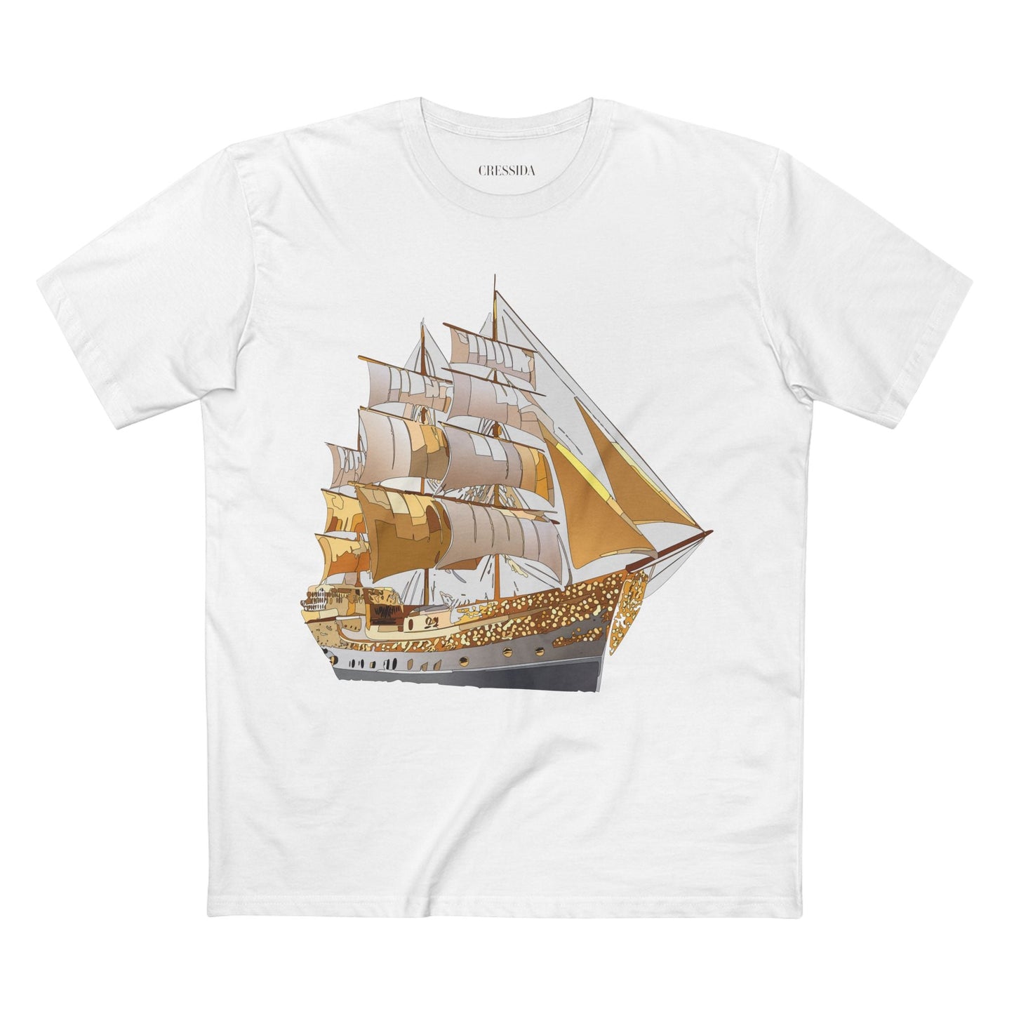 Ship Graphic Unisex 100 Cotton T-Shirt with Gold Frigate Art Design 21
