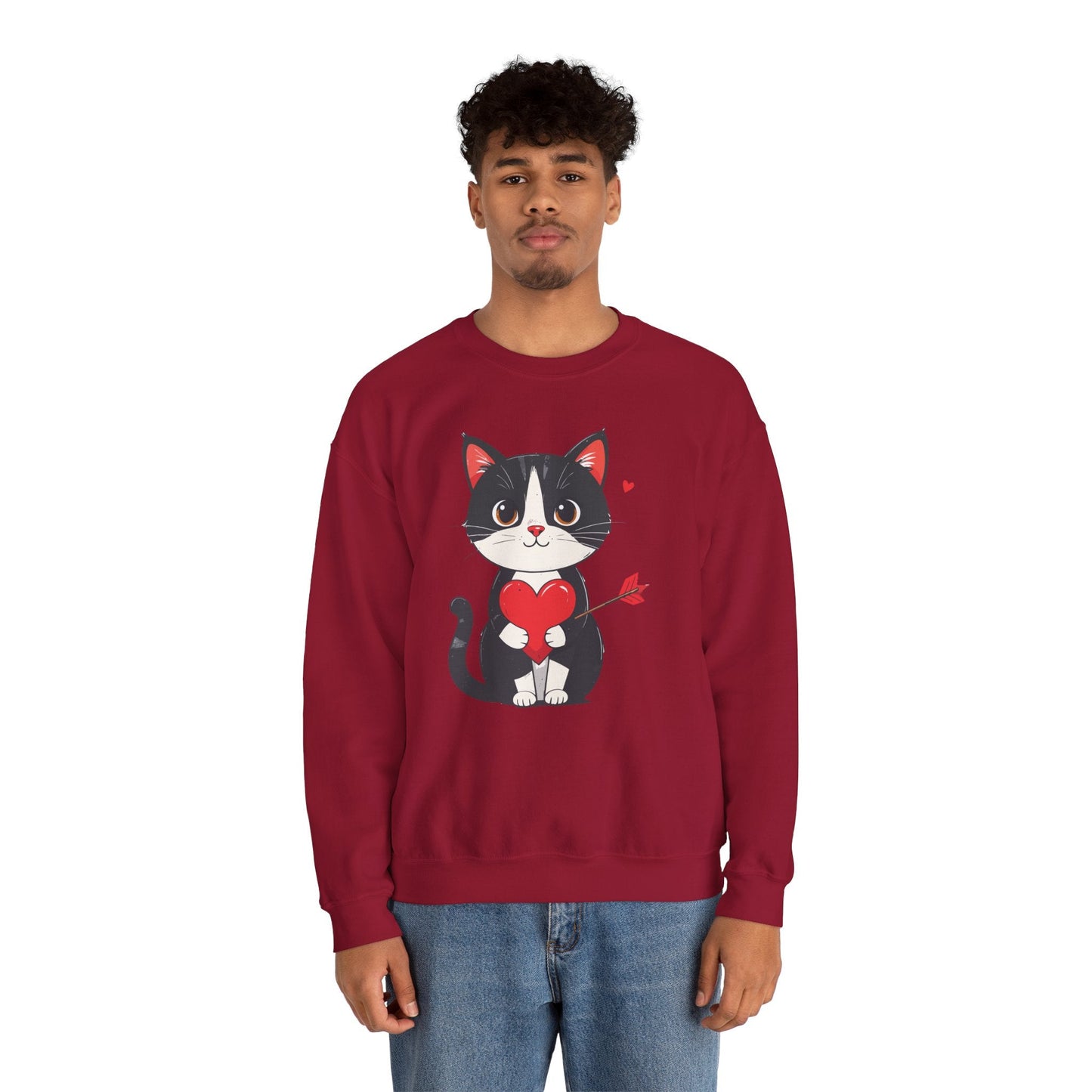 Cat Heart Sweatshirt Unisex Valentines Day Gift Fifty Fifty Cotton Polyester Animal Sweatshirt 18000