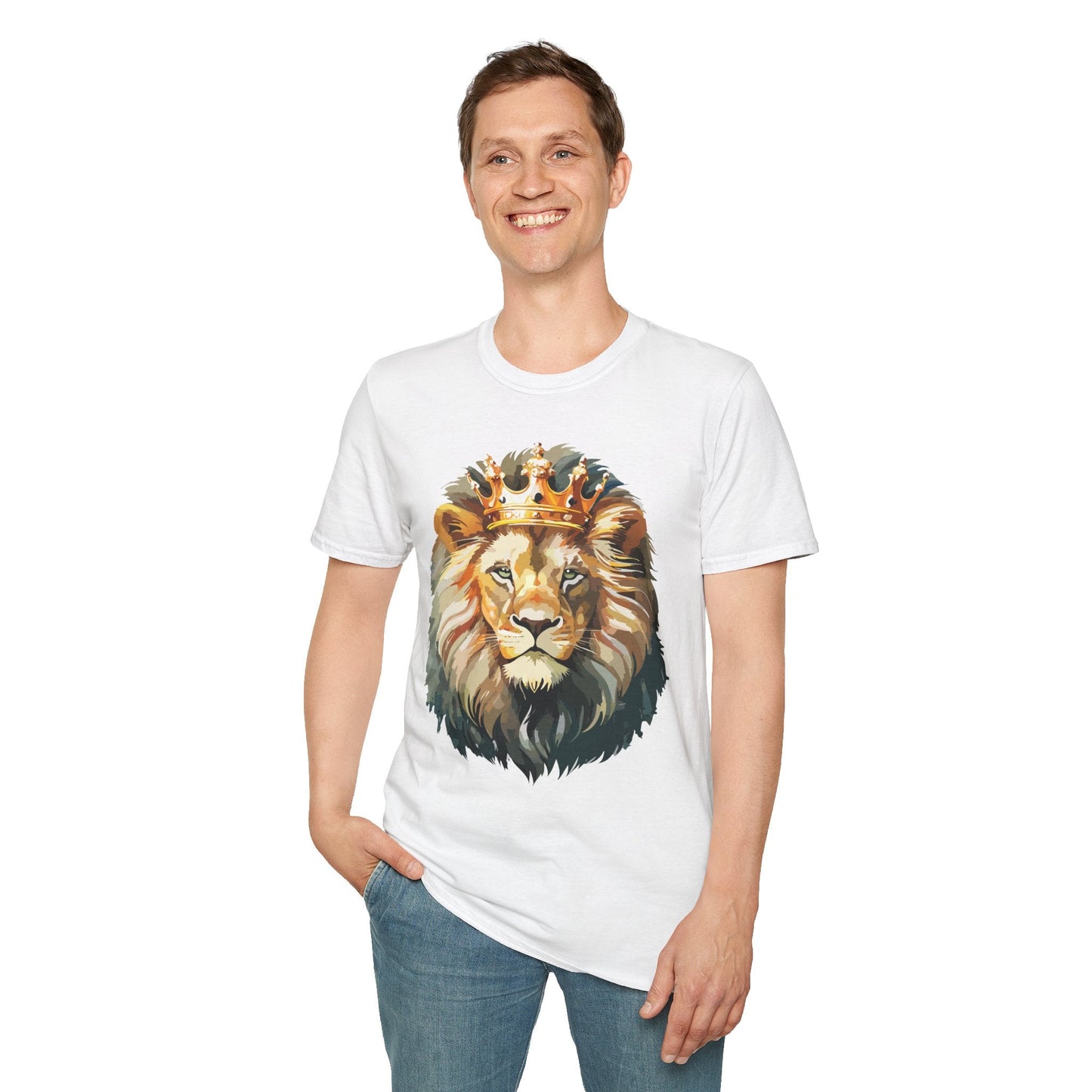 Unisex Lion Print T Shirt Softstyle 64000 One Hundred Percent Ring Spun Cotton
