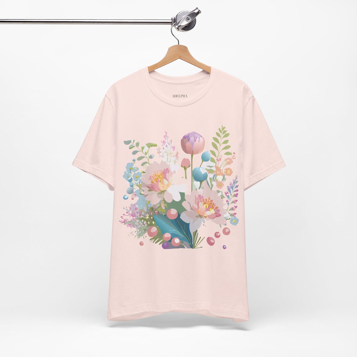 Floral Graphic Unisex Cotton Bella+Canvas Tee with Flowers Art Design n123