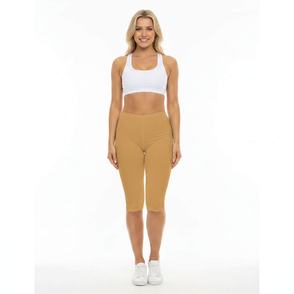 Sunlit Clay Color Women's Brushed Suede Poly Span Casual Capri Leggings XS-2XL