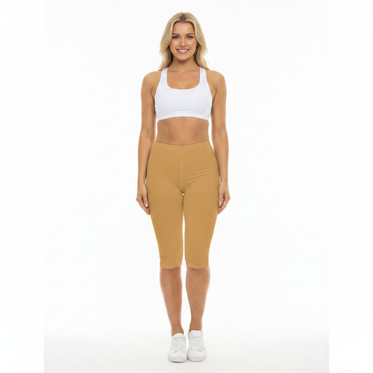 Sunlit Clay Color Women's Brushed Suede Poly Span Casual Capri Leggings XS-2XL