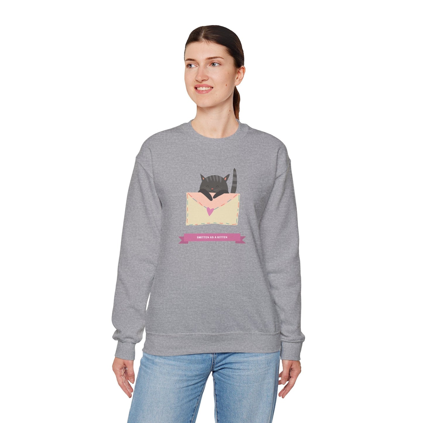 Cat Heart Sweatshirt Love For Cat Lovers Unisex Crewneck Fifty Fifty Cotton Poly Blend Gildan 18000