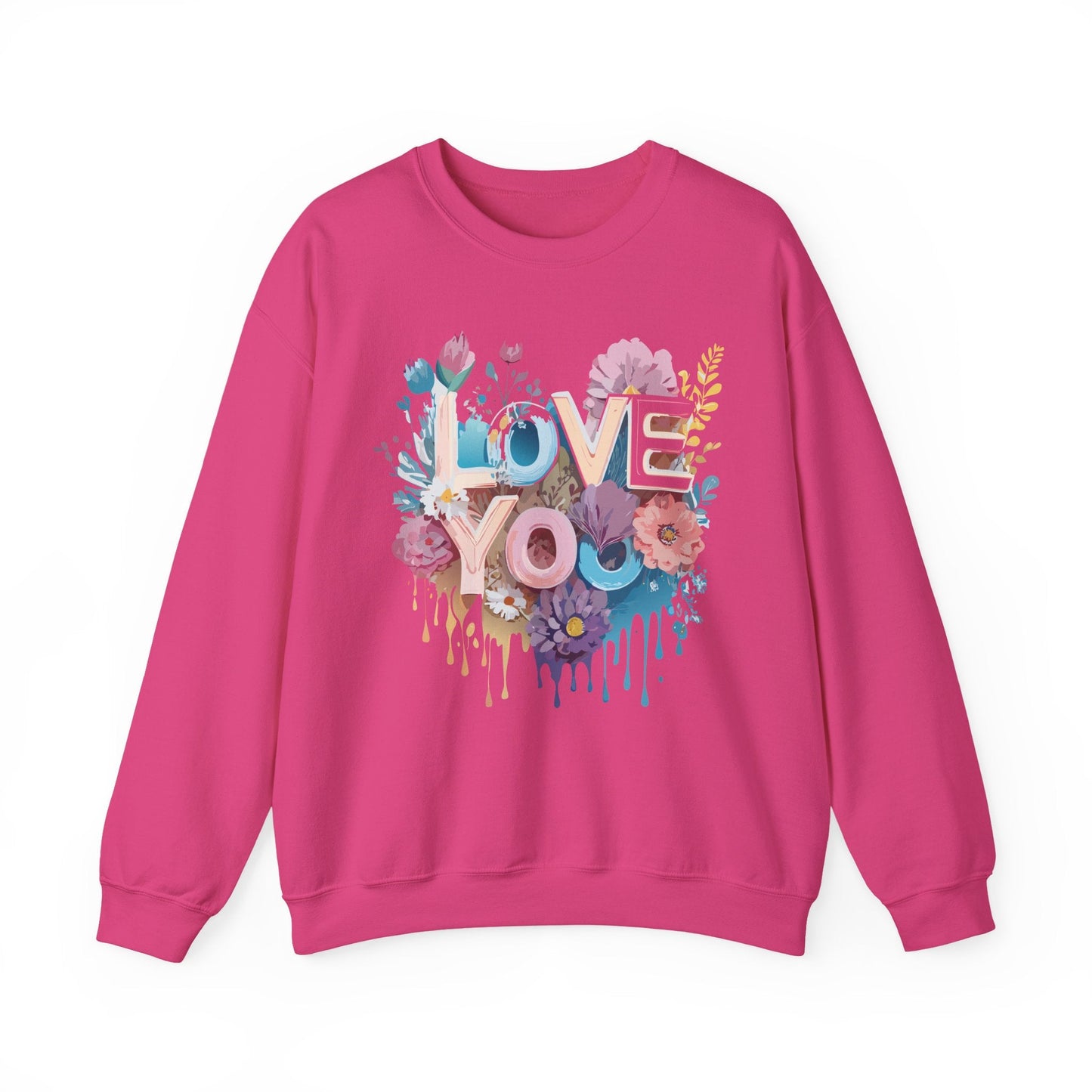 Floral Love Sweatshirt Unisex Heavy Blend Crewneck Valentine Day Flower Print Cozy Fleece Warm Gift