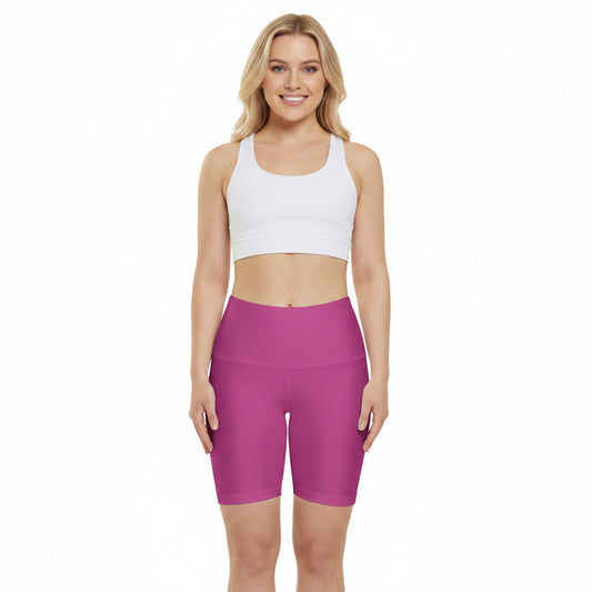 Fuchsia Plum Pink Women's Workout Shorts — Solid High-Waist Biker Shorts for Exercise & Everyday Wear