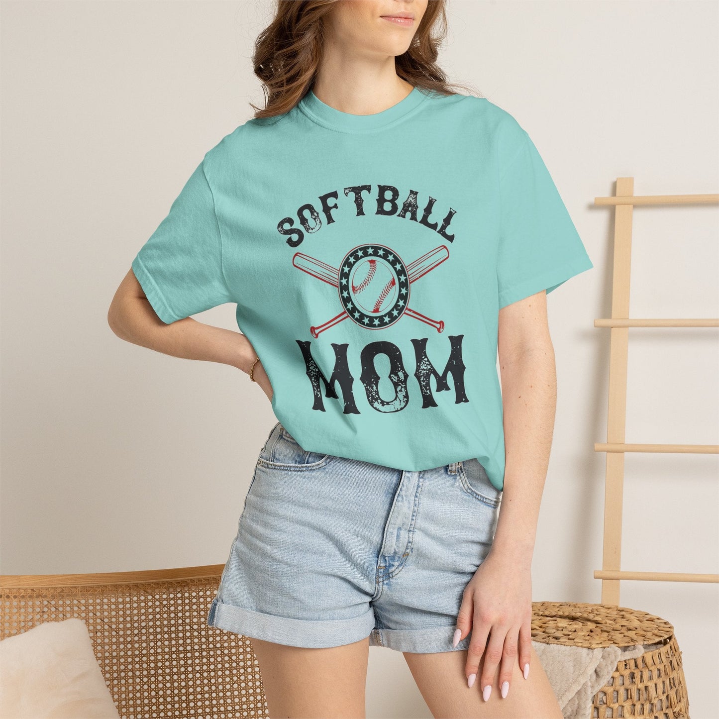 Softball Mom T-shirt Mother Day Mama Tee Unisex Comfort Colors Garment-Dyed Cotton h92