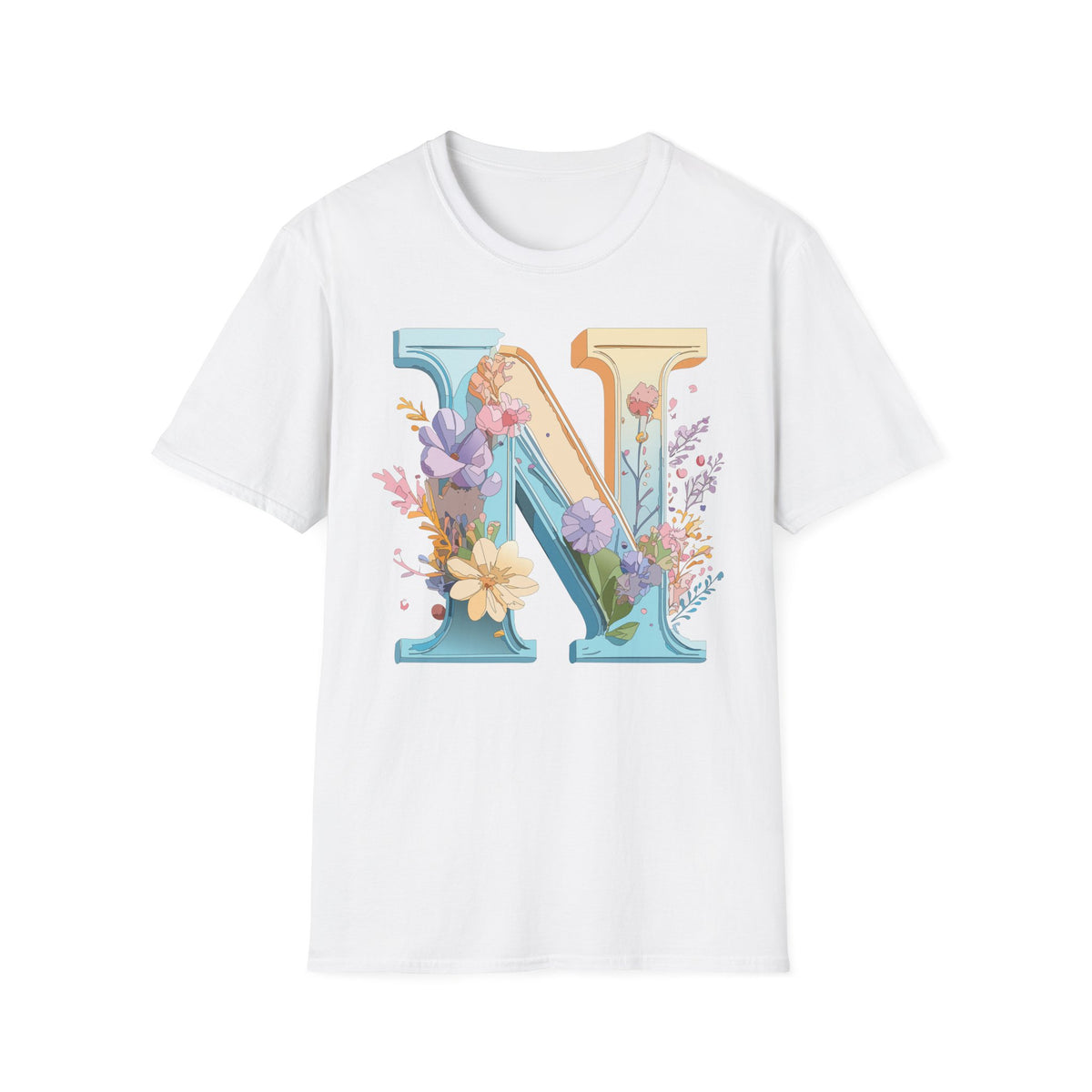 Floral Letter N T-Shirt | Botanical Initial Monogram Tee
