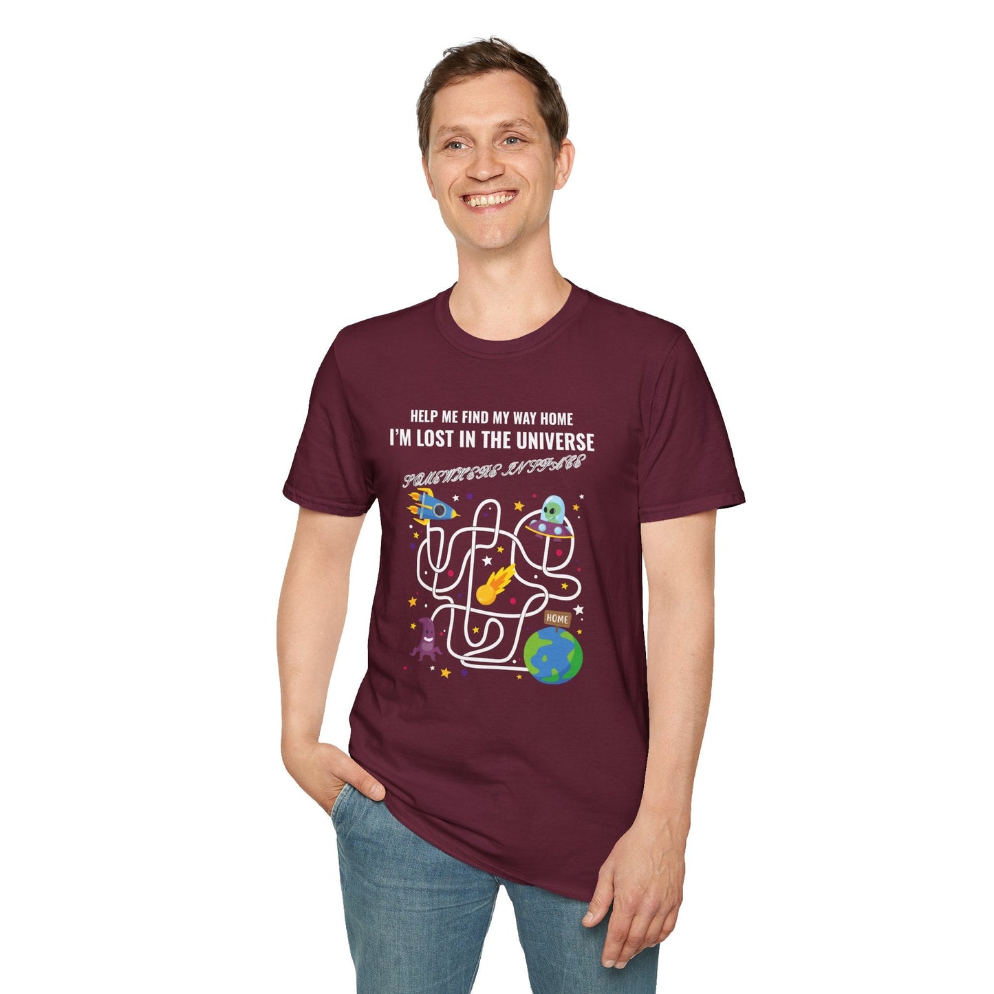 Lost in the Universe Maze TShirt Unisex Cotton Funny Space Puzzle Tee