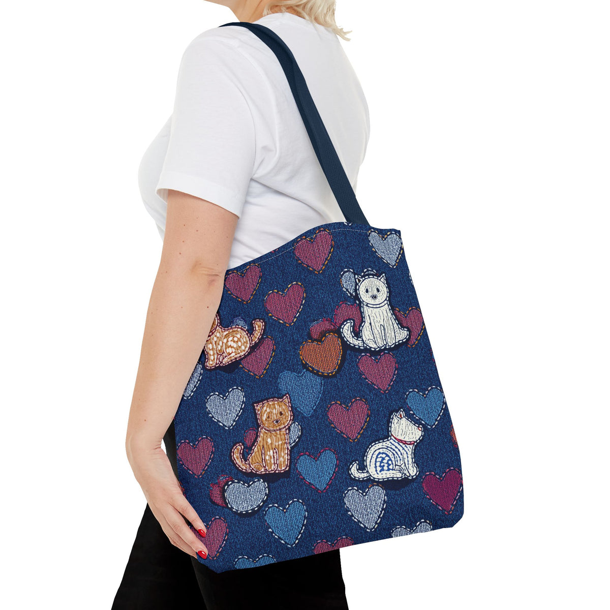 Love Day Graphic Design Denim Fabric Imitation Print Unisex Canvas Bag POLY 3 Sizes Tote Bag 201-3
