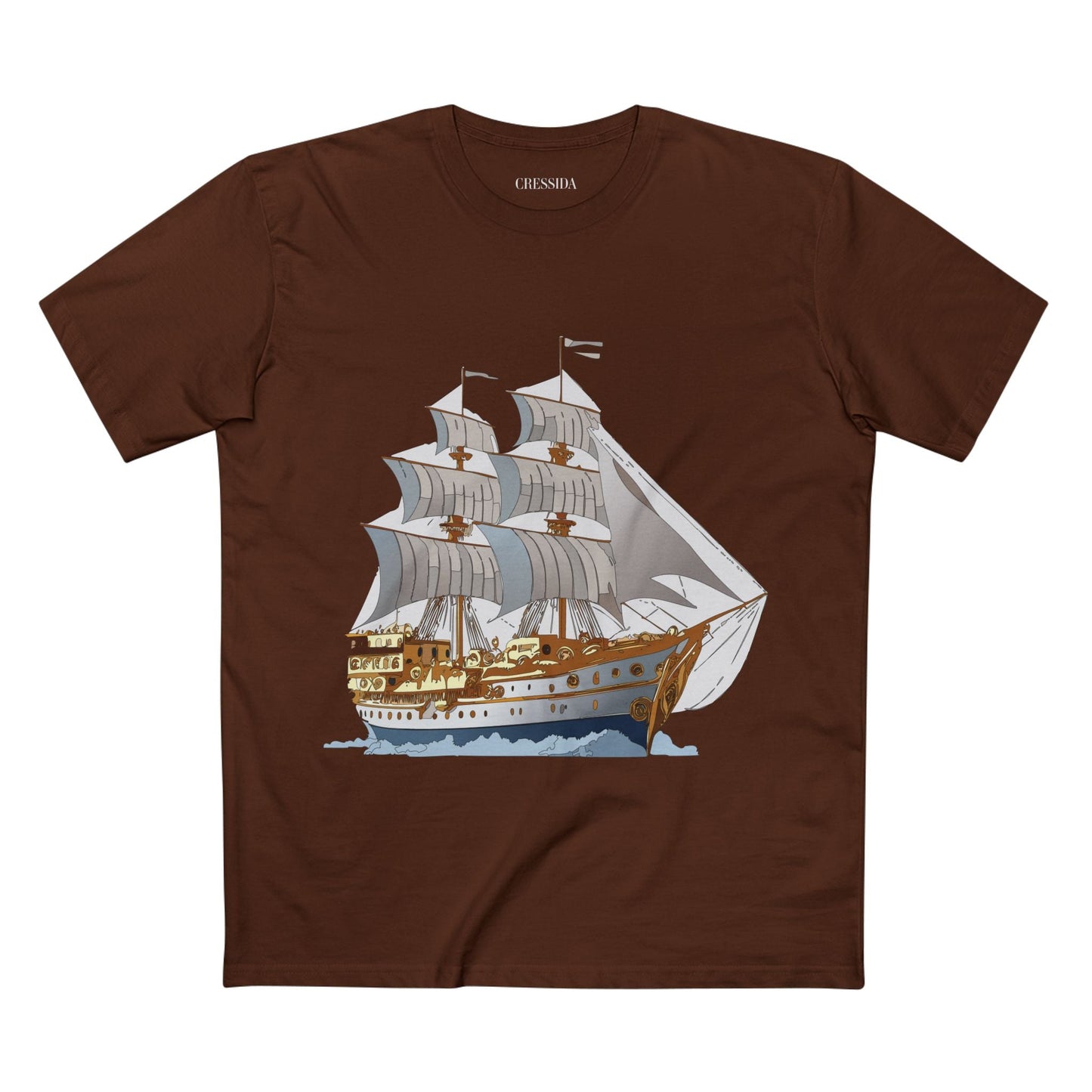 Ship Graphic Unisex 100 Cotton T-Shirt with Gold Frigate Art Design 12