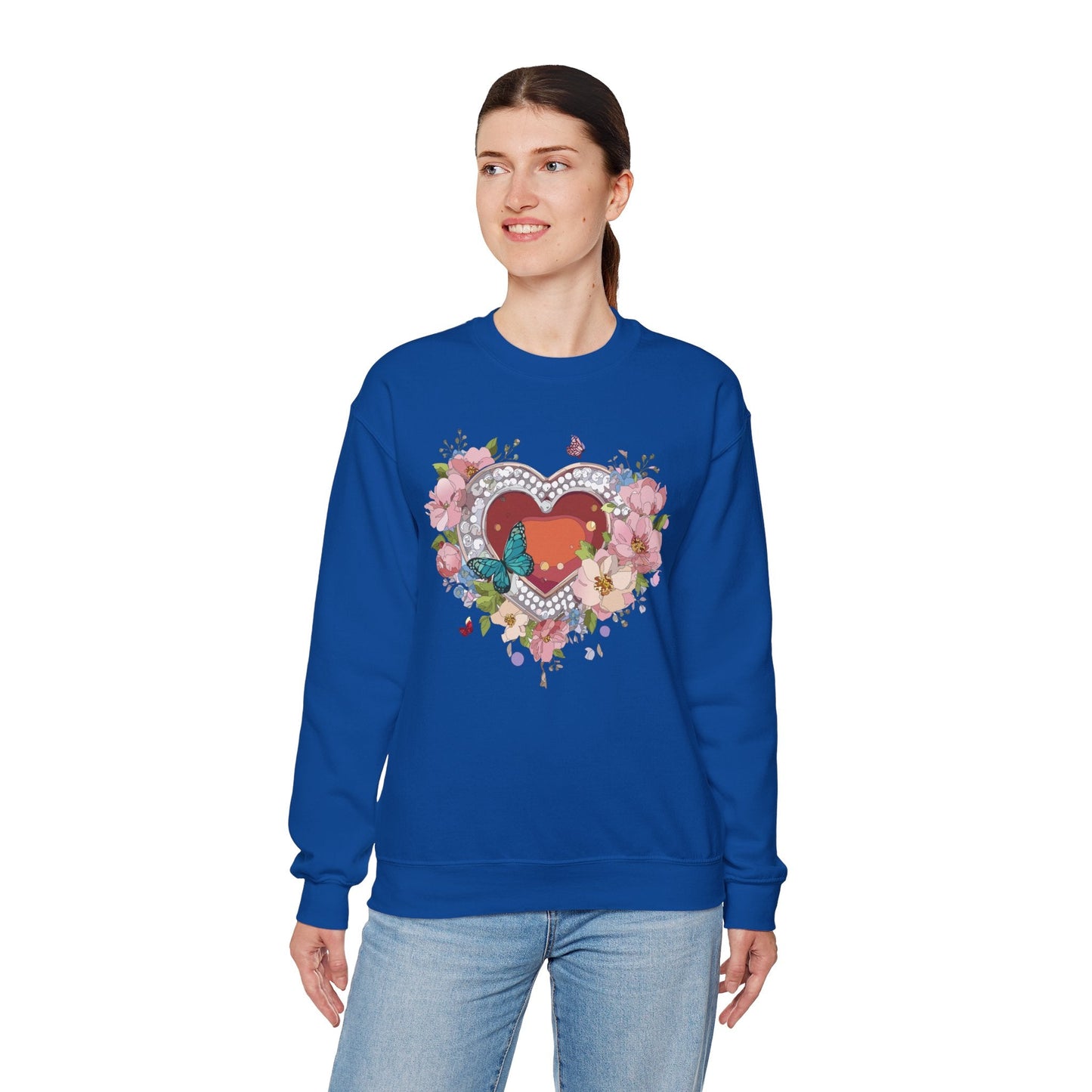 Floral Heart Sweatshirt Unisex Valentines Day Edition Gildan 18000 Heavy Blend Crewneck