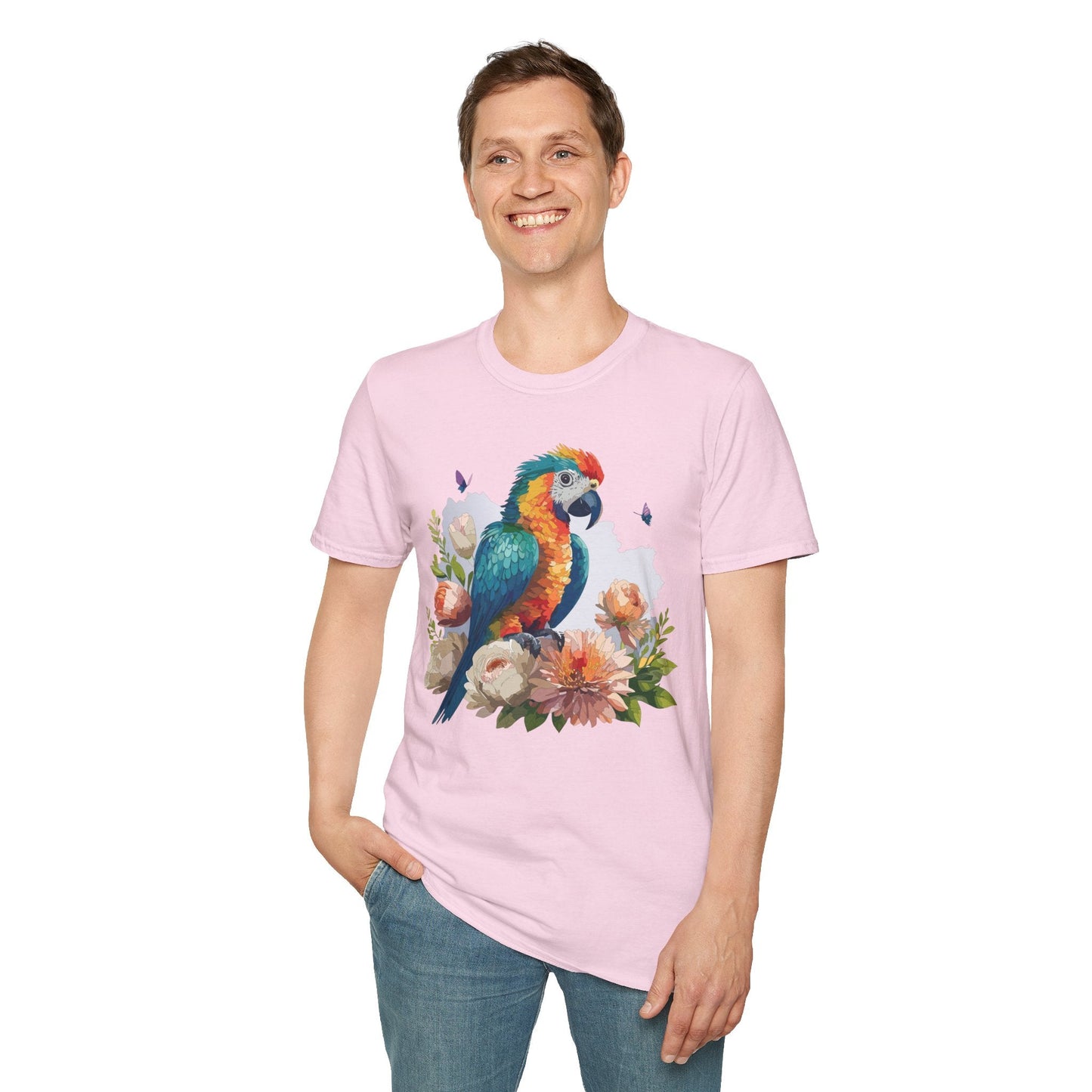 Bird T Shirt Floral Bird Print Unisex Softstyle Cotton Tee Animal Graphic Tee For Everyday Wear