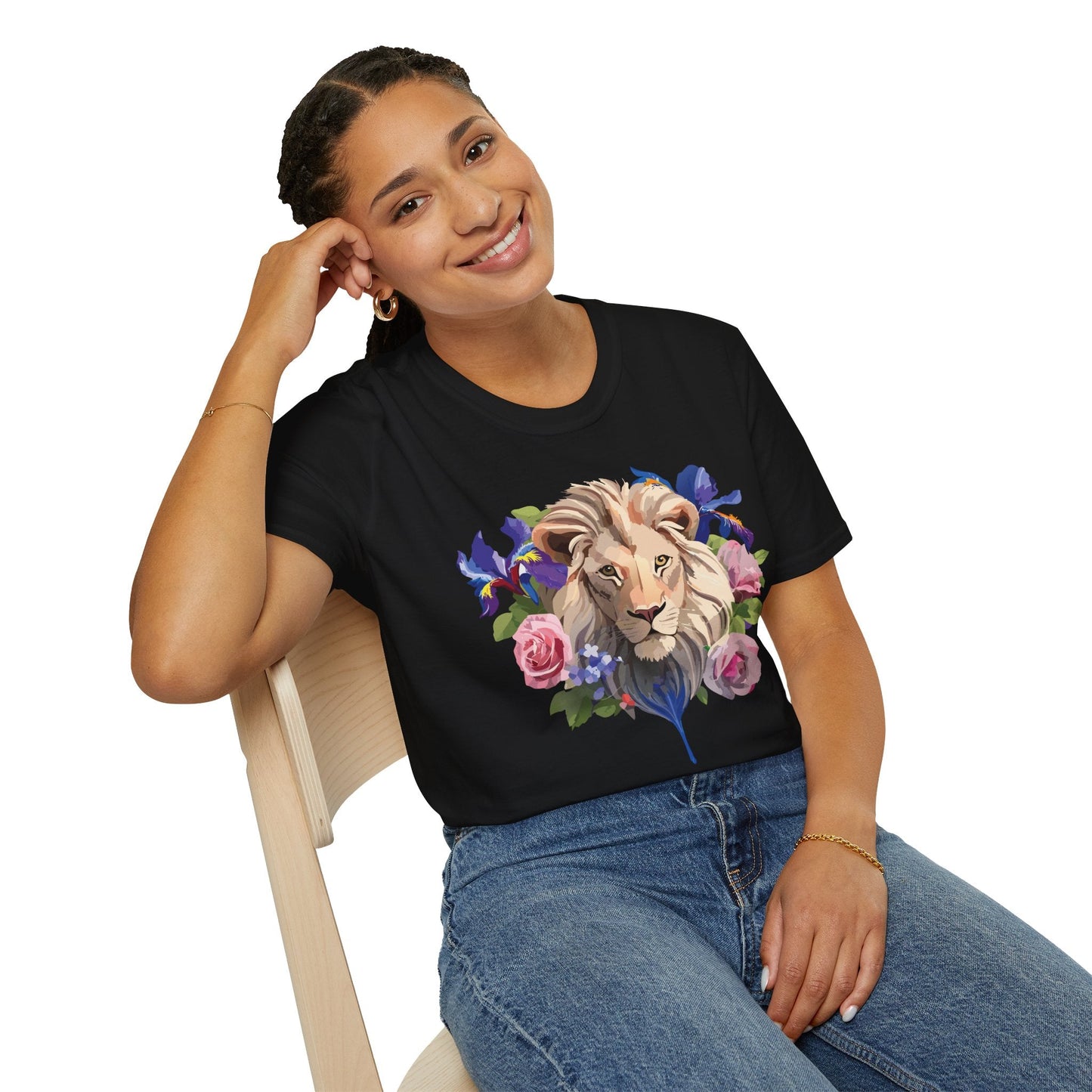 Unisex Lion Shirt Floral Lion Tee Softstyle Gildan 64000 100 Percent Cotton