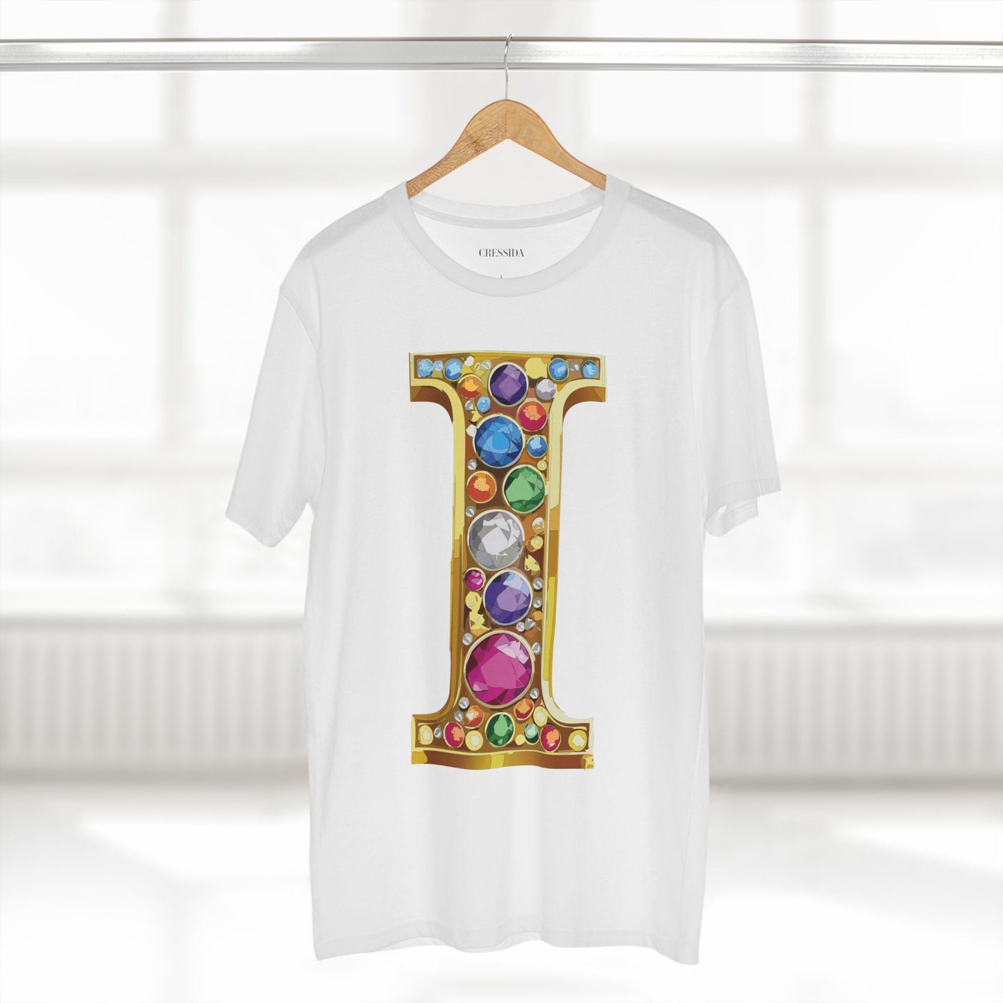 Letter I Graphic Design Tee Unisex 100 Cotton With Antique Gold Letters Artwork T-Shirt