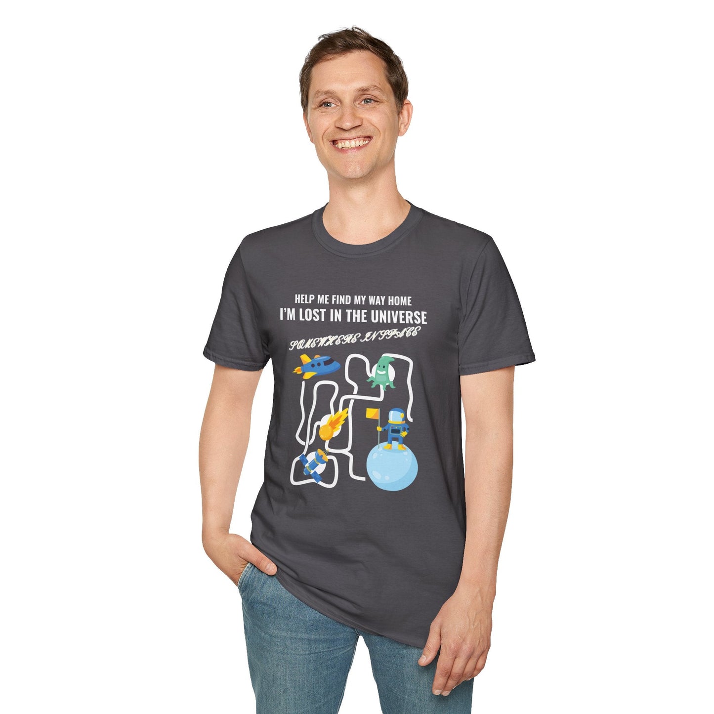 Lost in the Universe TShirt Unisex Cotton Cute Space Maze Graphic Tee