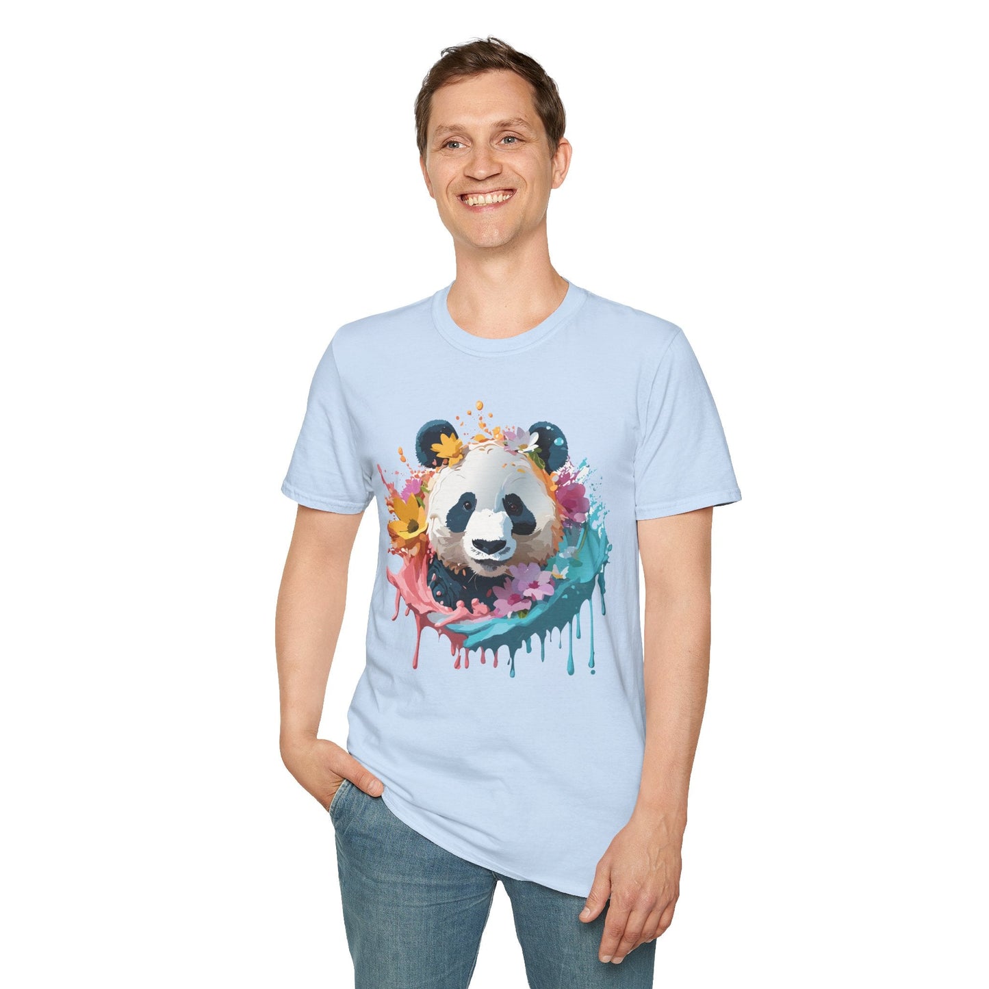 Unisex Panda Shirt Softstyle Tee 100 Percent Ring Spun Cotton Casual Animal Print