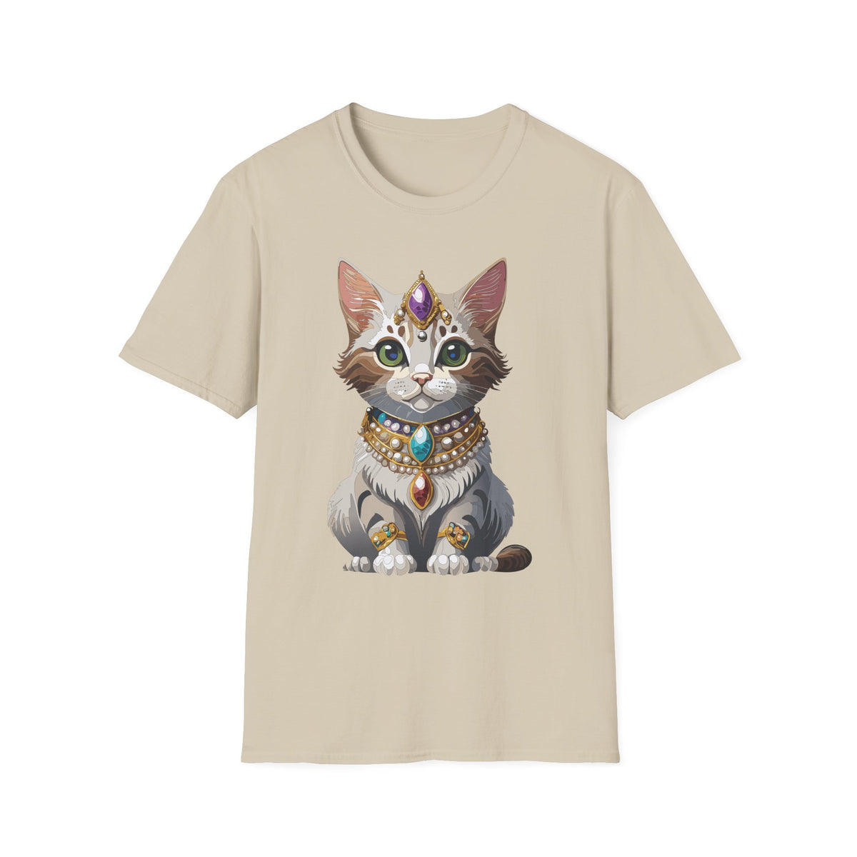 Jeweled Cat Portrait T-Shirt | Regal Kitty Illustration
