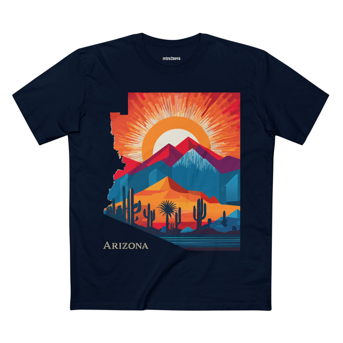 Arizona Desert Sunset Tee | State Silhouette, Cactus Landscape