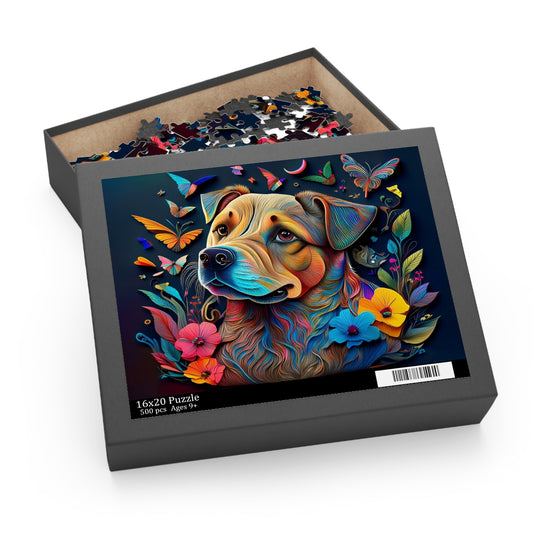 Cute Floral Dog Face Puzzle 500-Piece  Floral Dog Puzzle 500-Piece Ages 9+