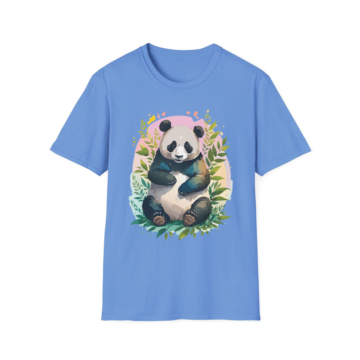 Cute Panda Illustration T-Shirt | Watercolor Bamboo Leaves Tee