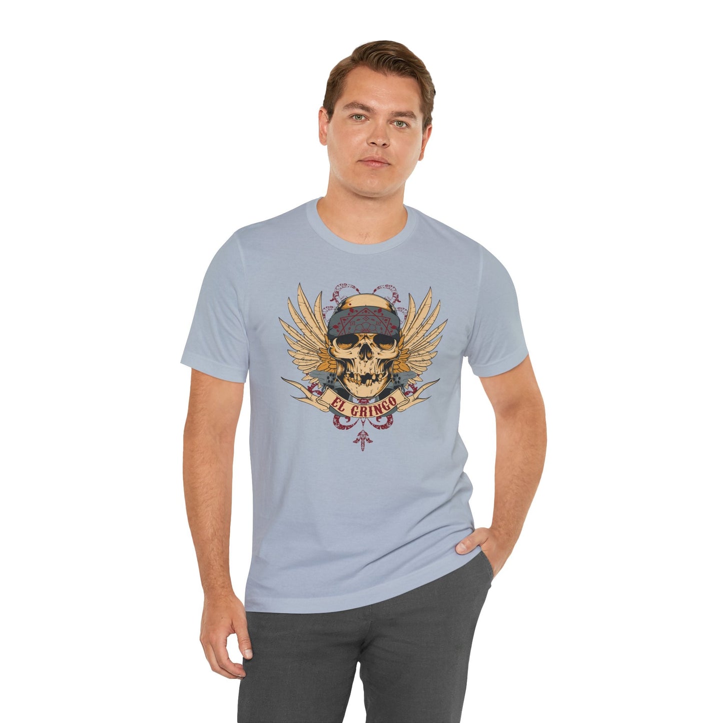 El Gringo Skull with Wings T-Shirt Vintage Tattoo Style Art-53