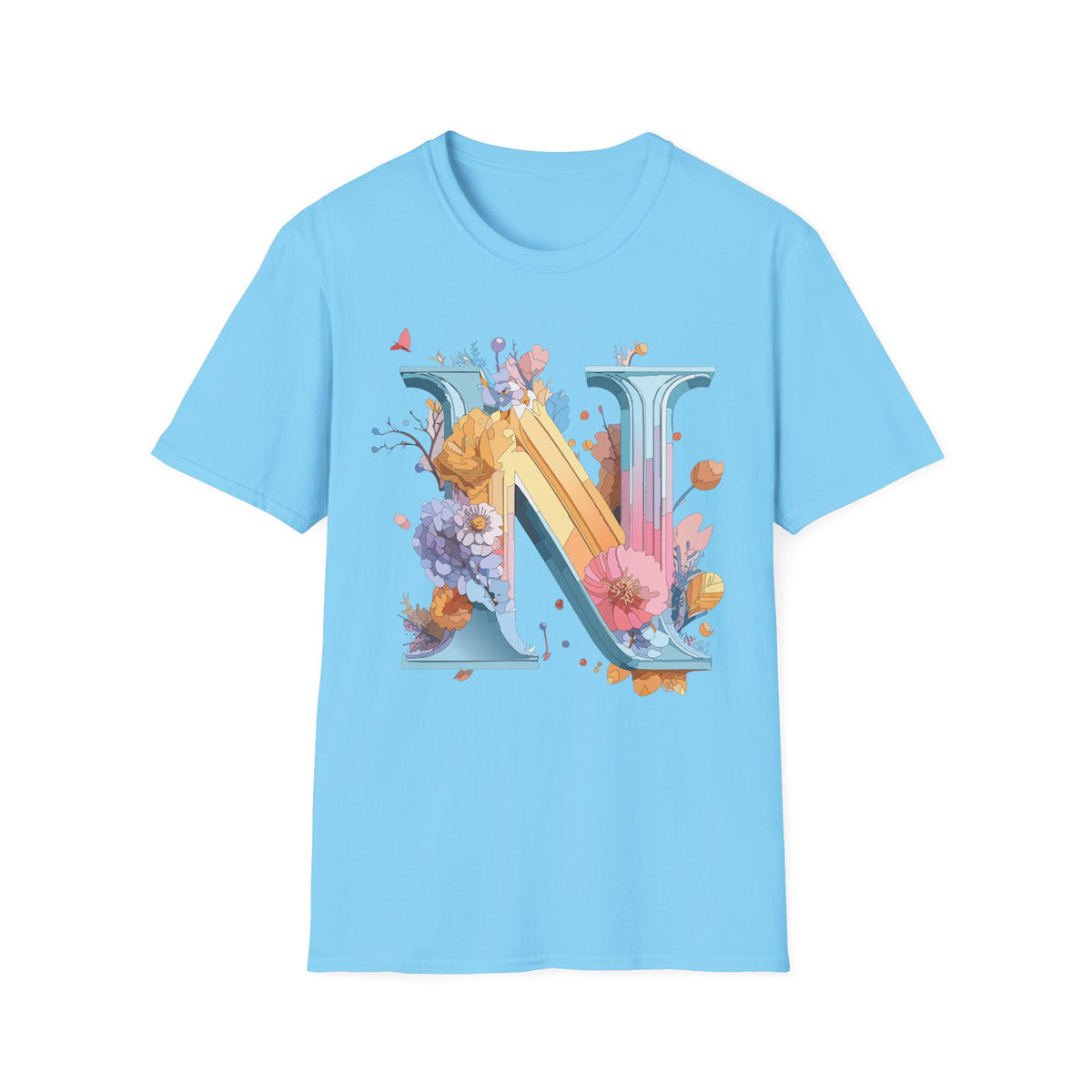 Floral Letter N T-Shirt | Monogram Initial N Tee