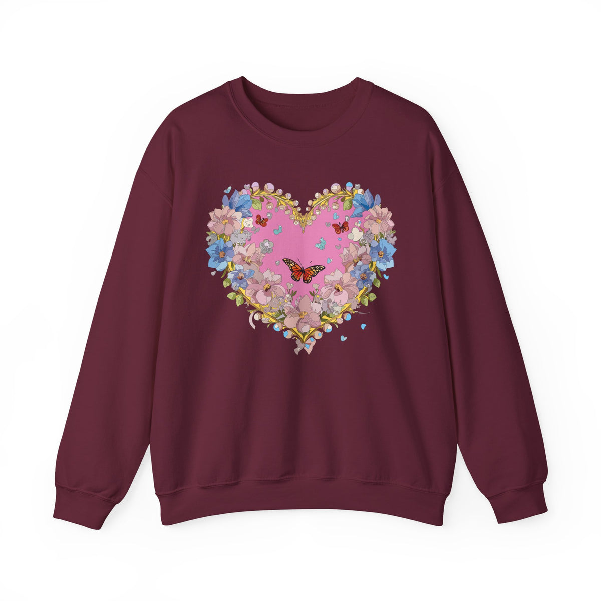 Floral Heart Love Graphic Valentine's Day Sweatshirt Unisex 50/50 Cotton-Poly Sweatshirt w39