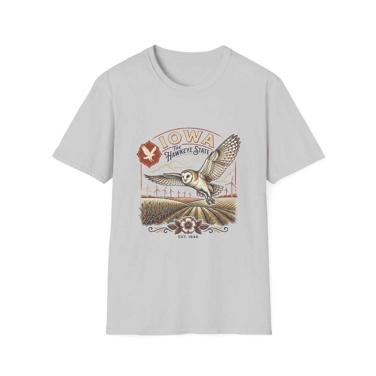 Iowa Owl Hawkeye State Vintage Graphic Tee - Travel Tourist Graphic Design Unisex 100 Cotton Gildan T-Shirt