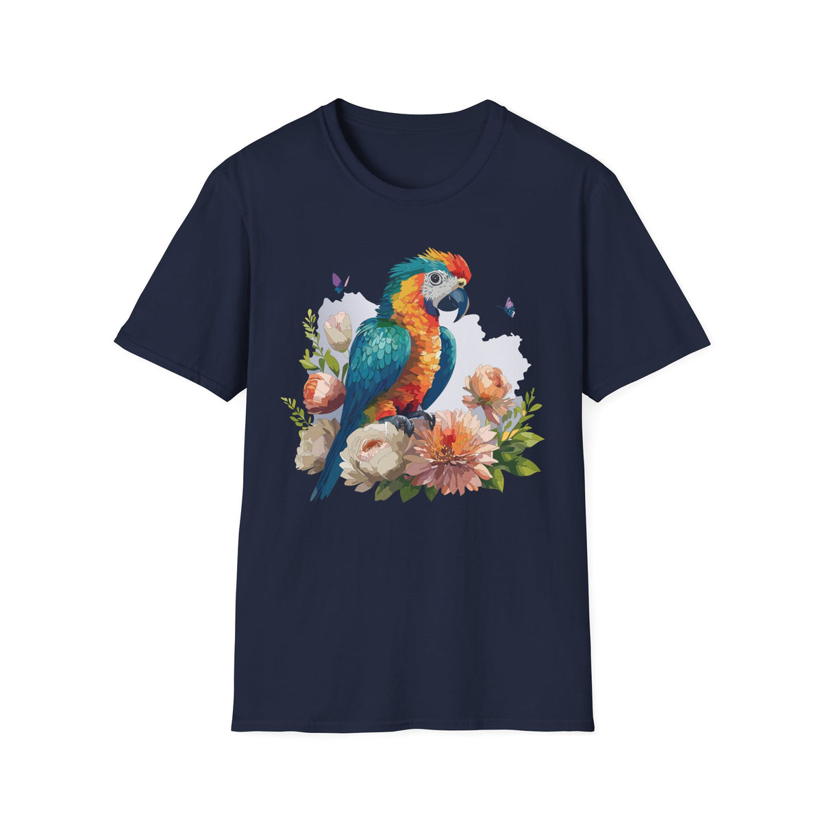 Colorful Parrot Illustration T-Shirt | Tropical Bird Floral Art