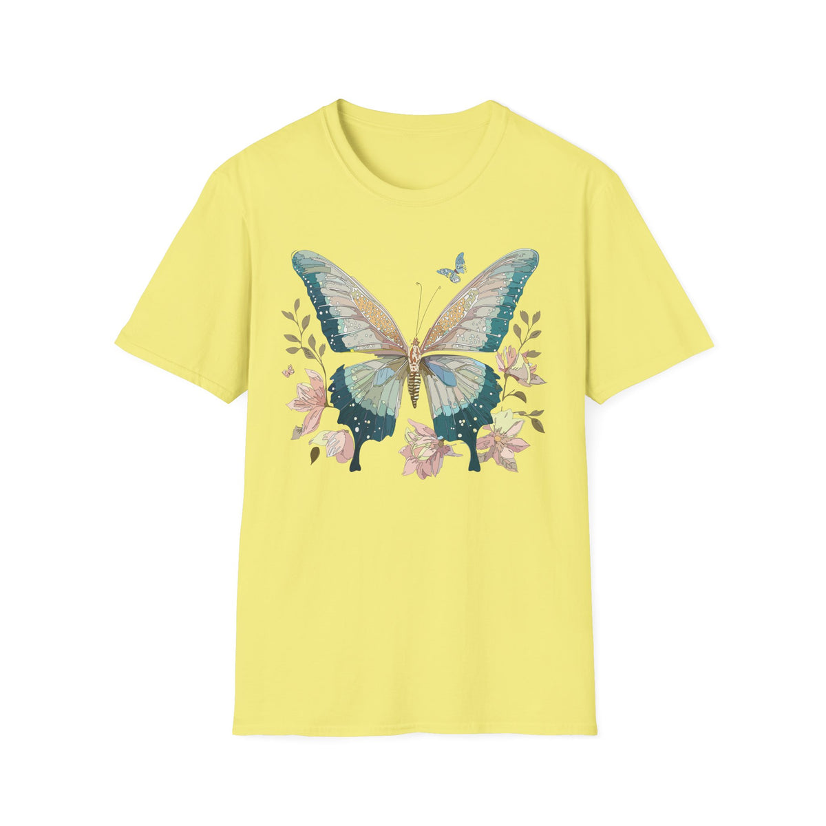 Vintage Blue Butterfly T-Shirt | Floral Wings Nature Graphic Tee Unisex 100 Cotton Gildan T-Shirt