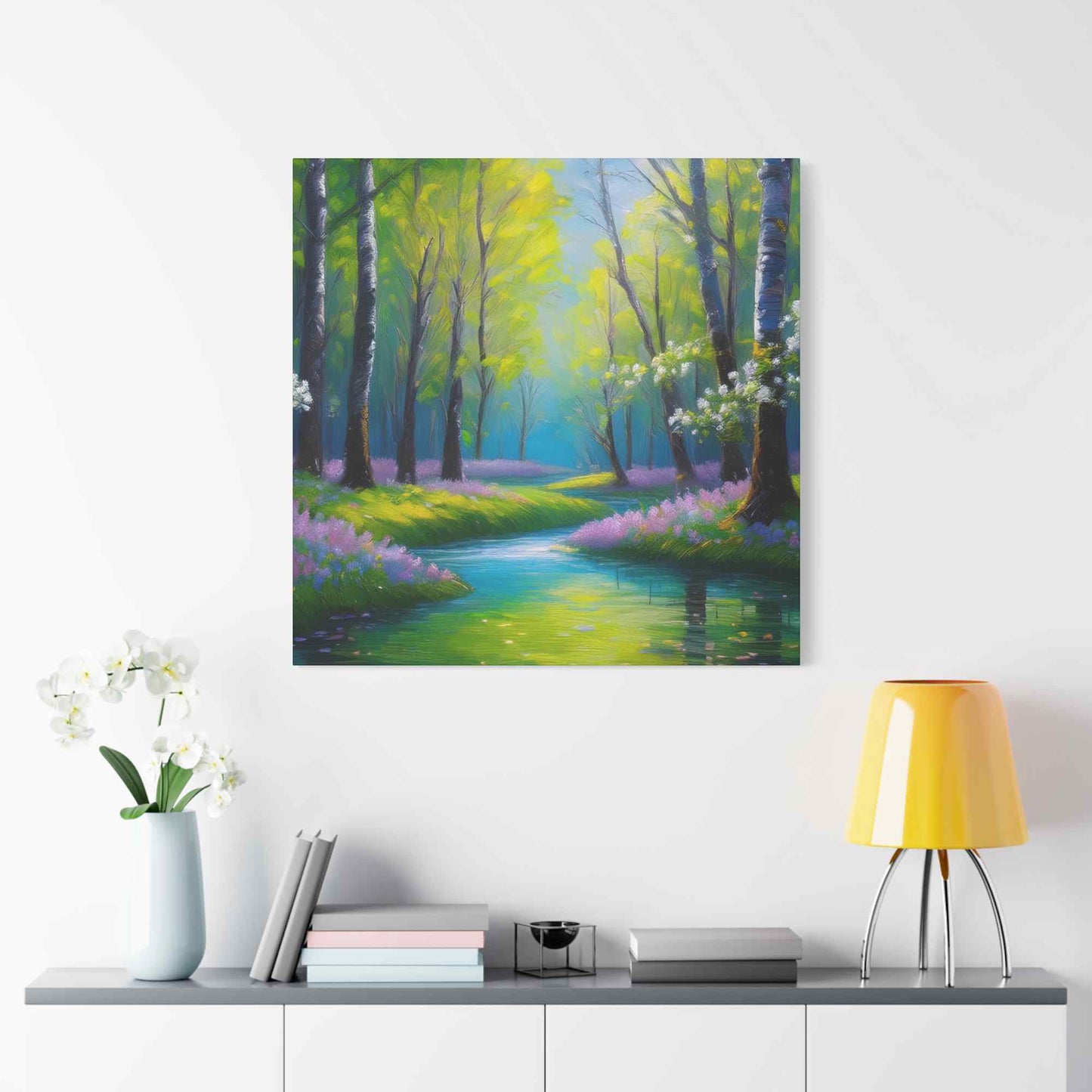 Spring Forest Print Canvas, Oil Paint Print 20x20, 24x24, 30x30, 32x32, 36x36 Art Design Print Pine-Wood Inner Frame MC-96