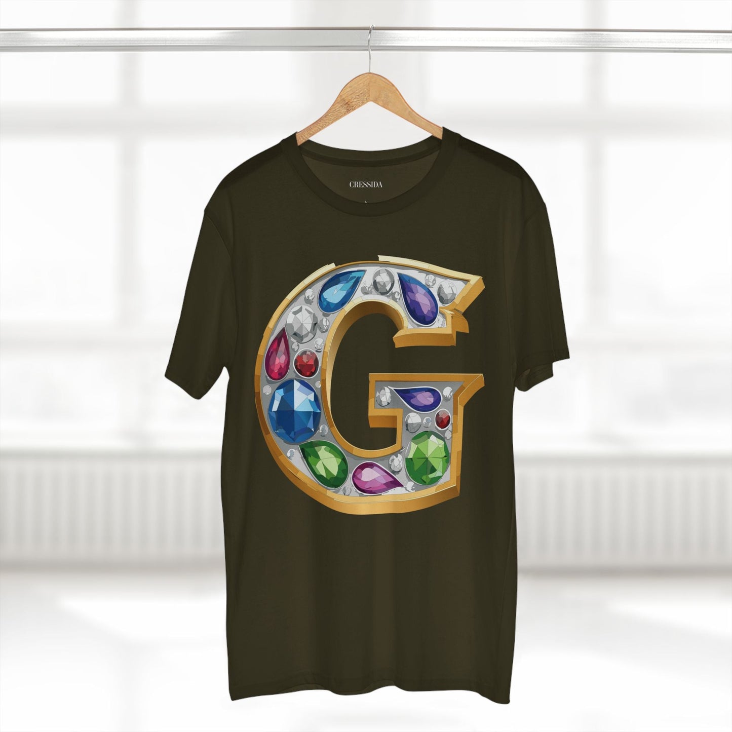 Letter G Graphic Design Tee Unisex 100 Cotton With Antique Gold Letters Artwork T-Shirt