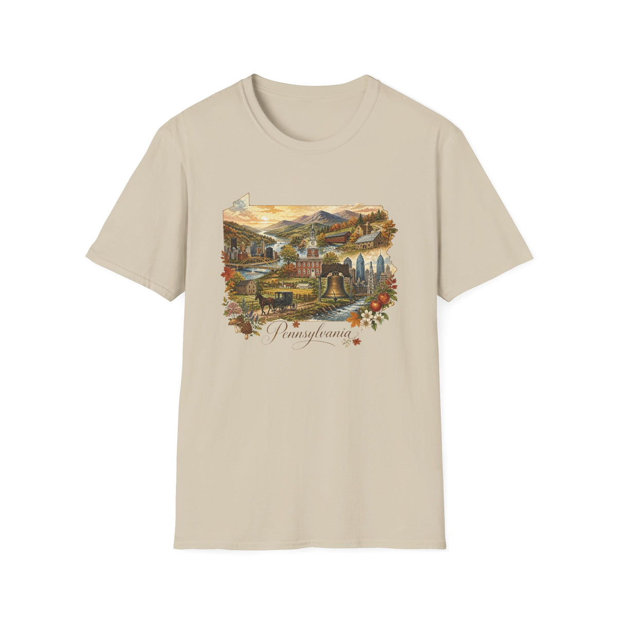 Pennsylvania State Travel Tourist Graphic Design Unisex 100 Cotton Gildan T-Shirt