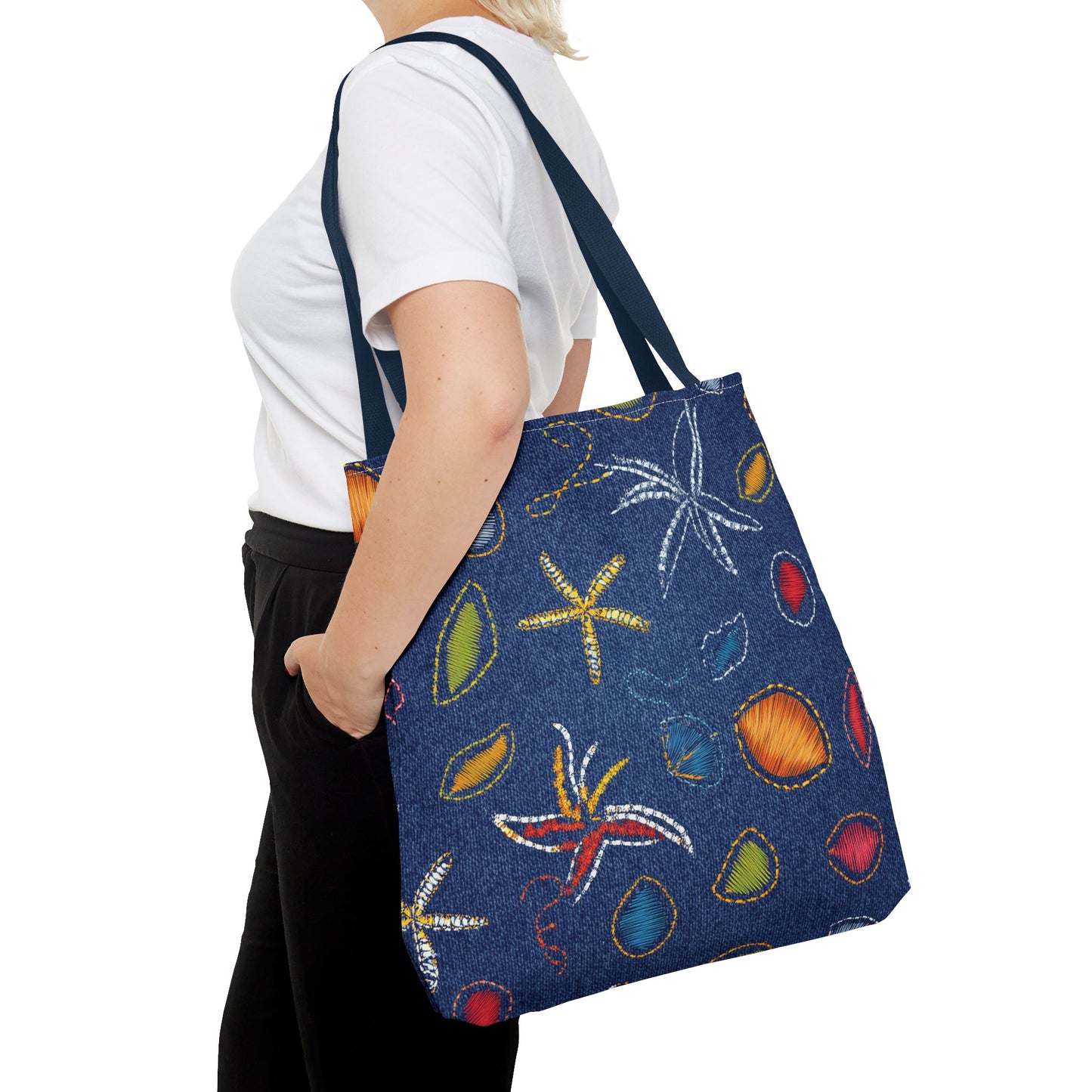 Denim Fabric Imitation Print Unisex Canvas Bag Poly Spun 3 Sizes Tote Bag 182-4