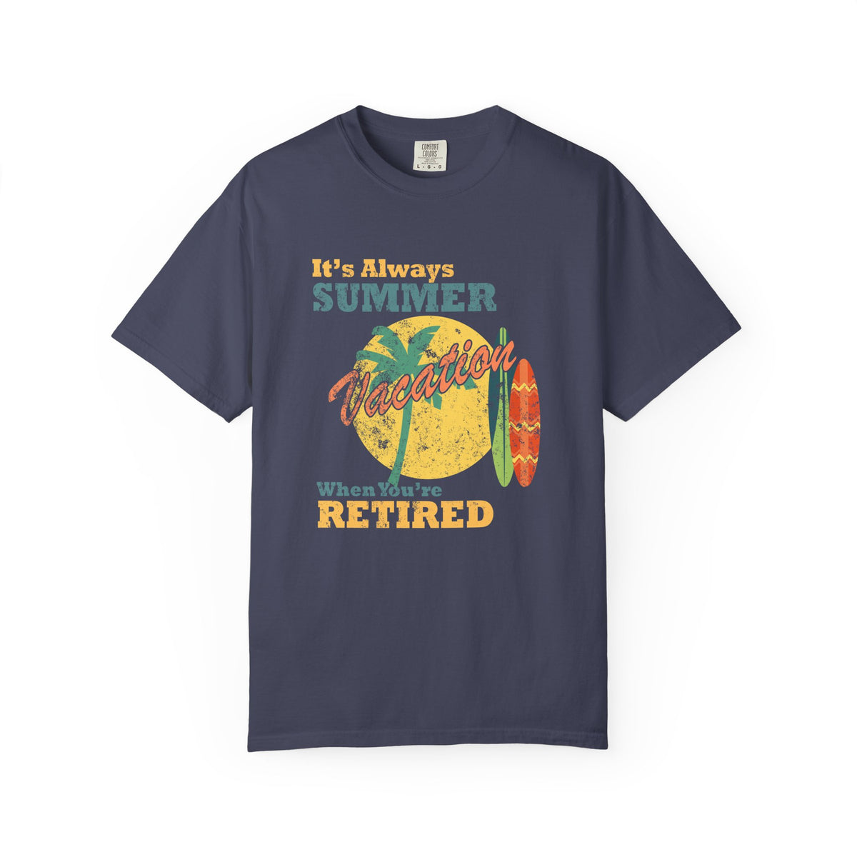 Always Summer Vacation Retro Palm Surf Unisex Comfort Colors Garment-Dyed Heavyweight 100 Cotton Art Design T-Shirt w108