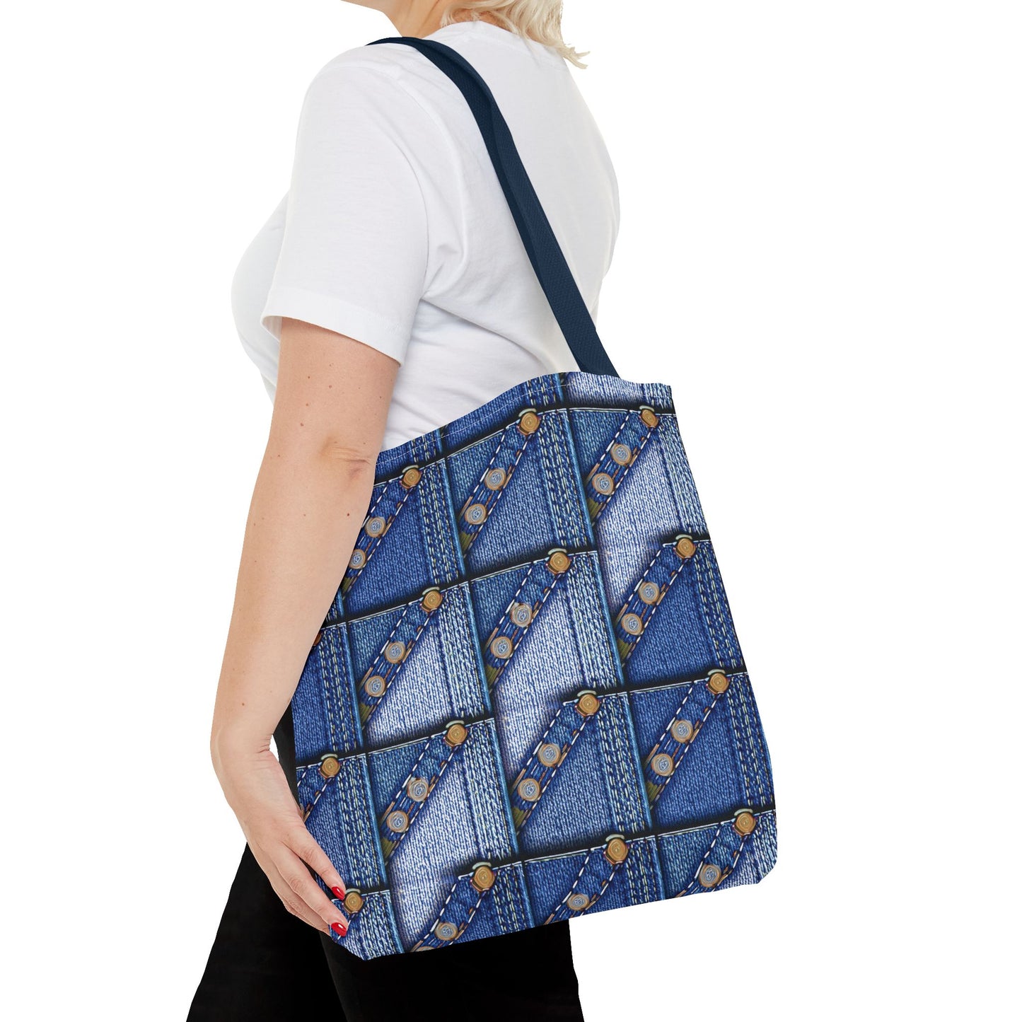 Denim Fabric Imitation Print Unisex Canvas Bag Poly Spun 3 Sizes Tote Bag 117