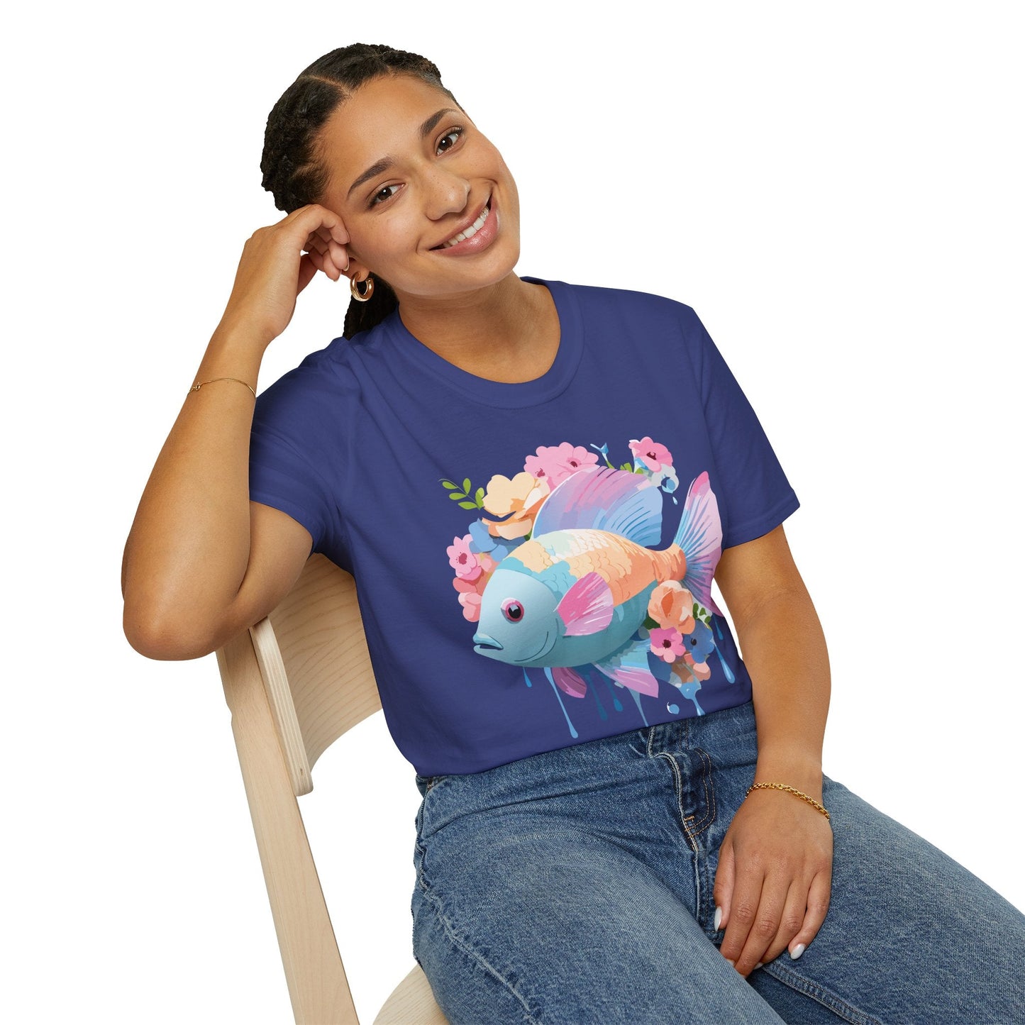 Fish Art Design Graphic Tee Unisex Short Sleeve T Shirt With Fish Artwork Premium Cotton