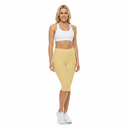 Fog Yellow Color Women's Brushed Suede Poly Span Casual Capri Leggings XS-2XL