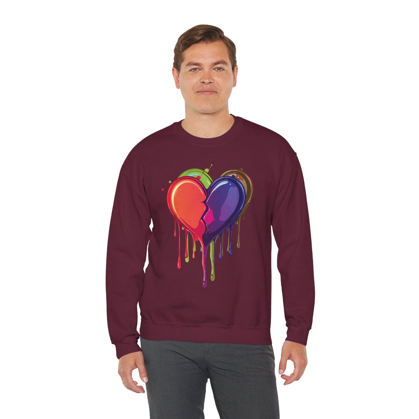 Unisex Double Heart Sweatshirt Valentines Day Love Theme Big Heart Design
