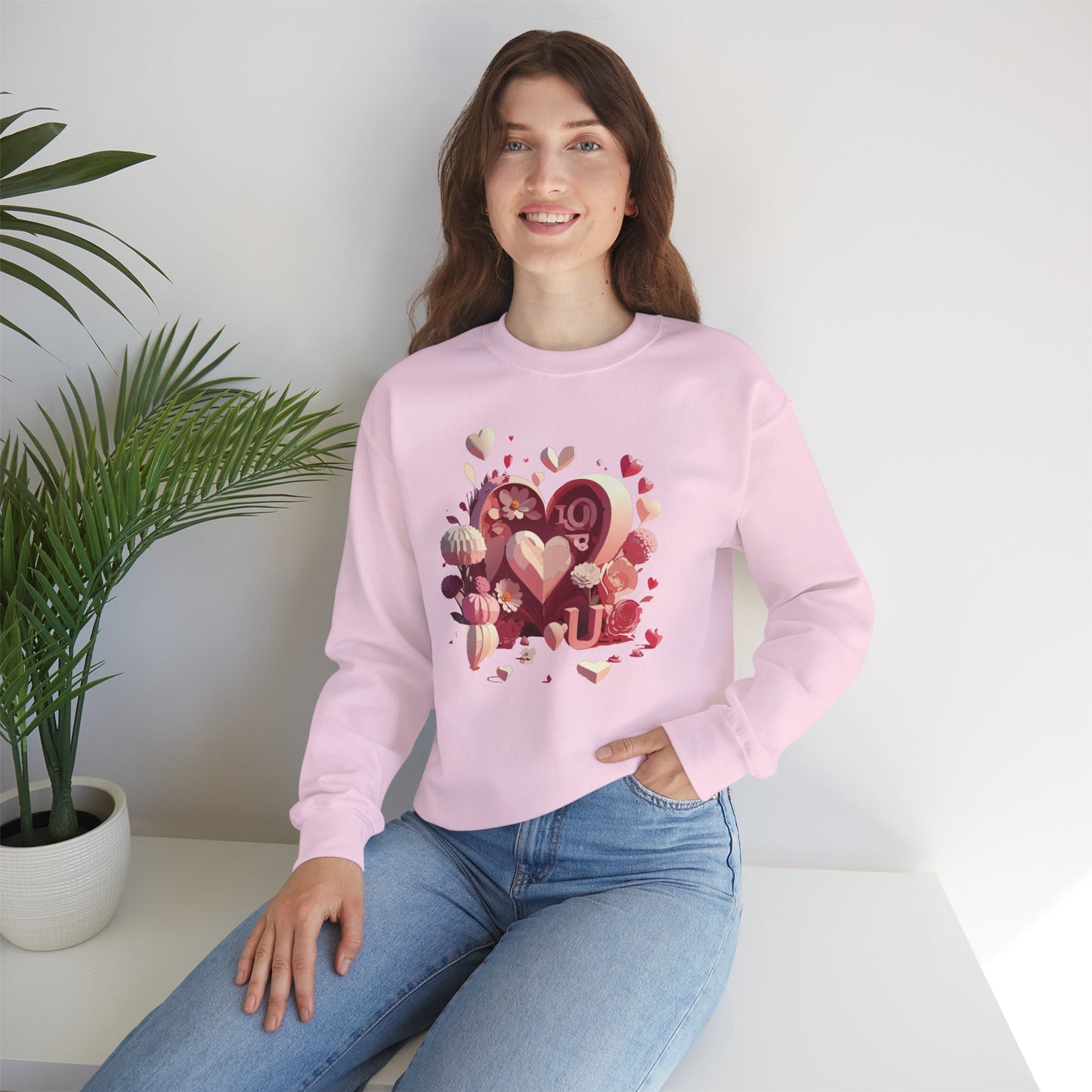 Unisex Floral Big Heart Sweatshirt, Love Floral Sweatshirt, Floral Heart Sweatshirt, 50/50 Cotton-Poly Valentine's Day Sweatshirt 09