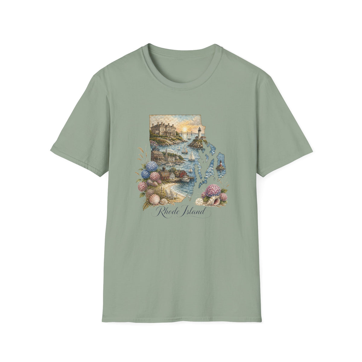 Rhode Island Coastal Vintage Graphic Design Unisex 100 Cotton Gildan T-Shirt