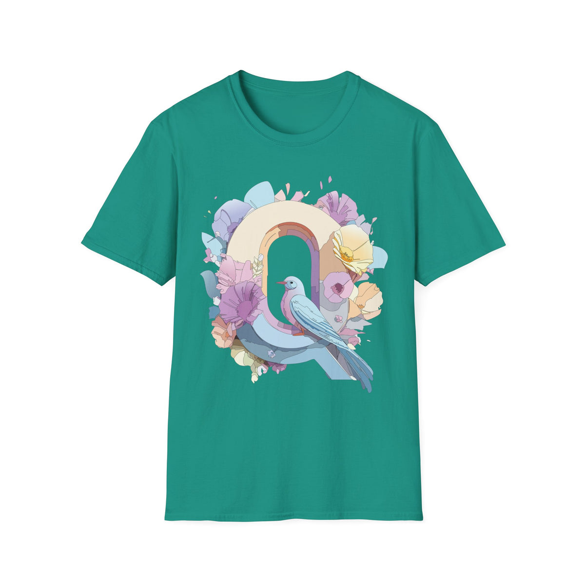 Pastel Bird Rainbow T-Shirt Q Floral Arch, Soft Spring Colors