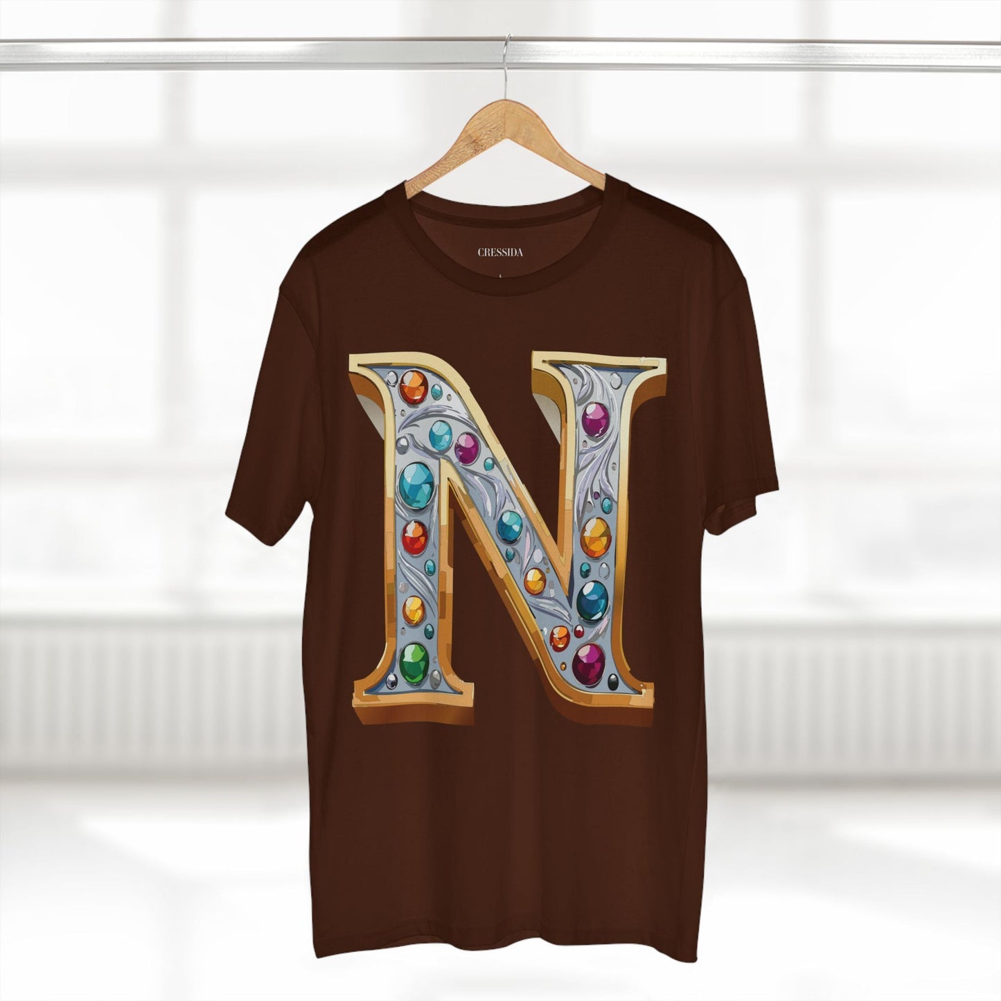 Letter N Graphic Design Tee Unisex 100 Cotton With Antique Gold Letters Artwork T-Shirt