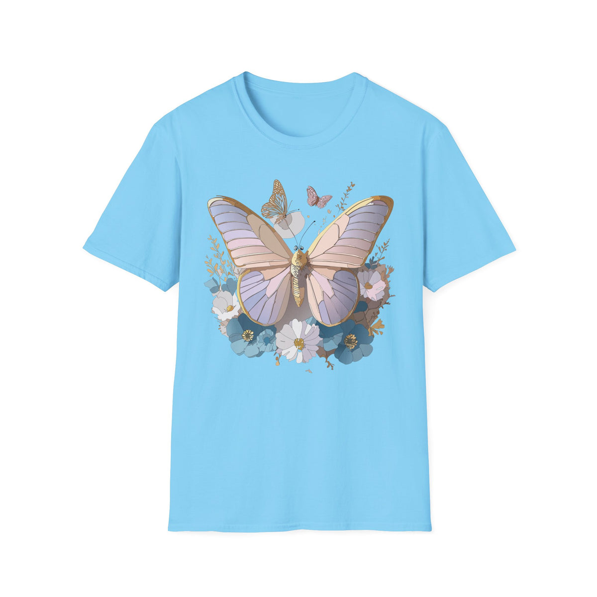 Butterfly Floral T-Shirt — Pastel Moth & Wildflower Graphic Design Unisex 100 Cotton Gildan T-Shirt